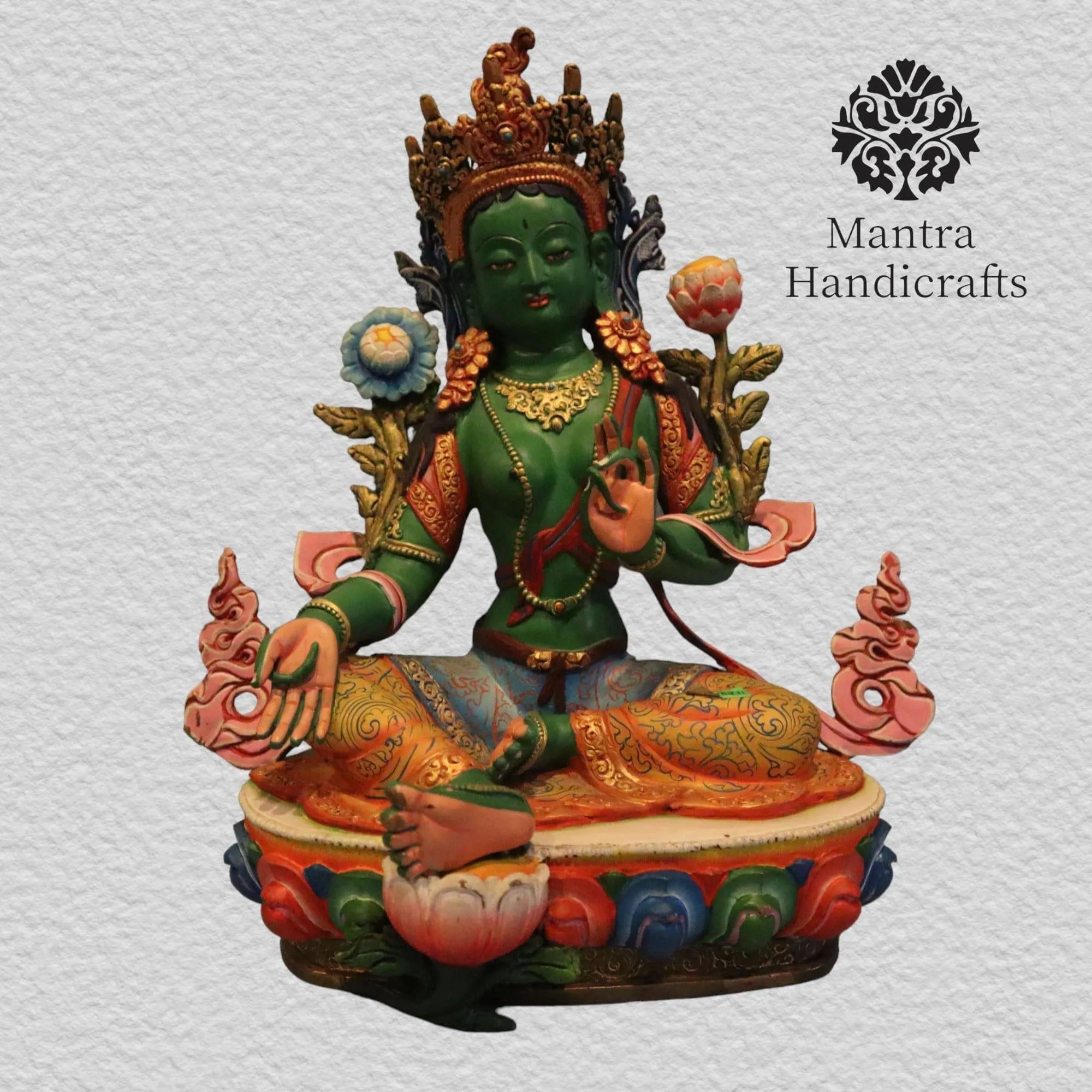 Hand Painted Green Tara Colored Statue