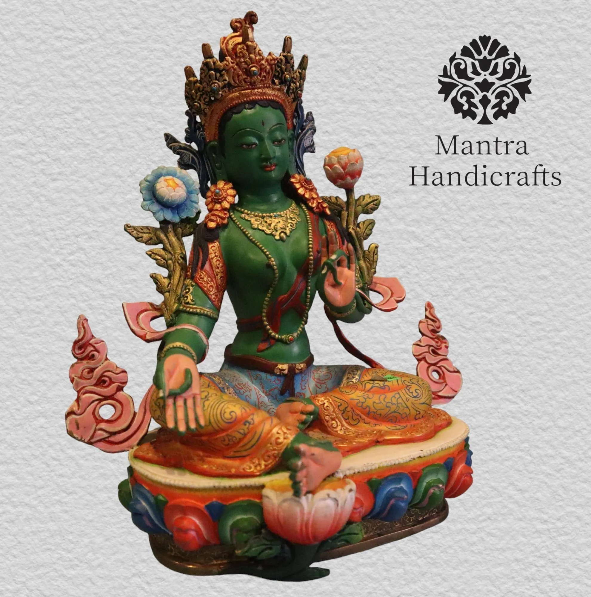 Hand Painted Green Tara Colored Statue 4 Hand Painted Green Tara Colored Statue - Image 4