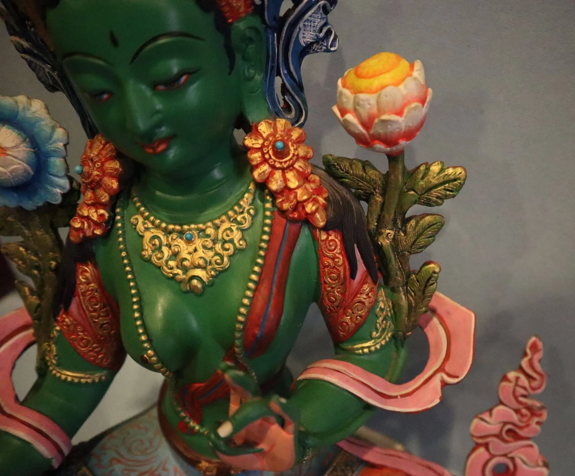 Hand Painted Green Tara Colored Statue 9 Hand Painted Green Tara Colored Statue - Image 9
