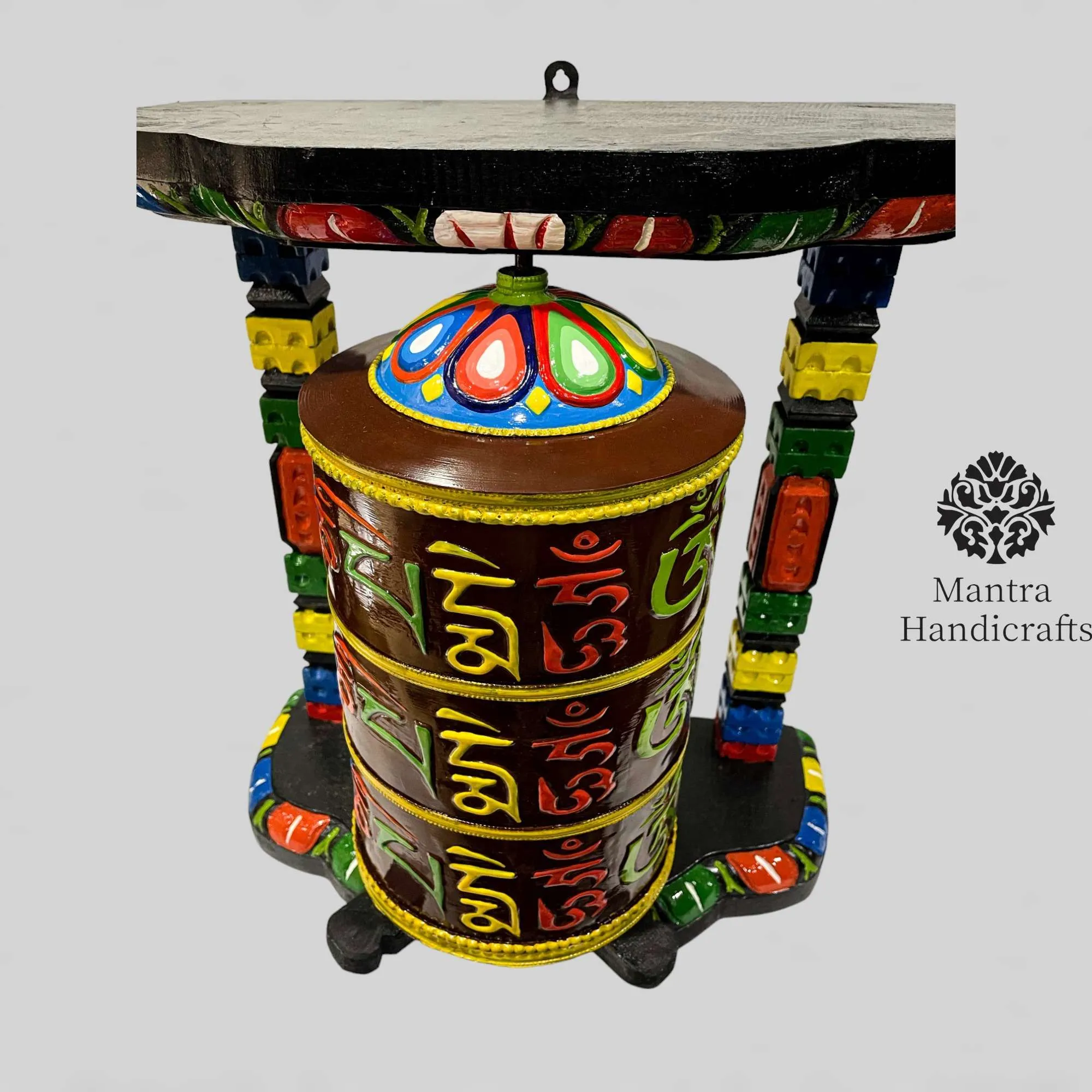 Copper Prayer Wheel With Wooden Frame - Image 2