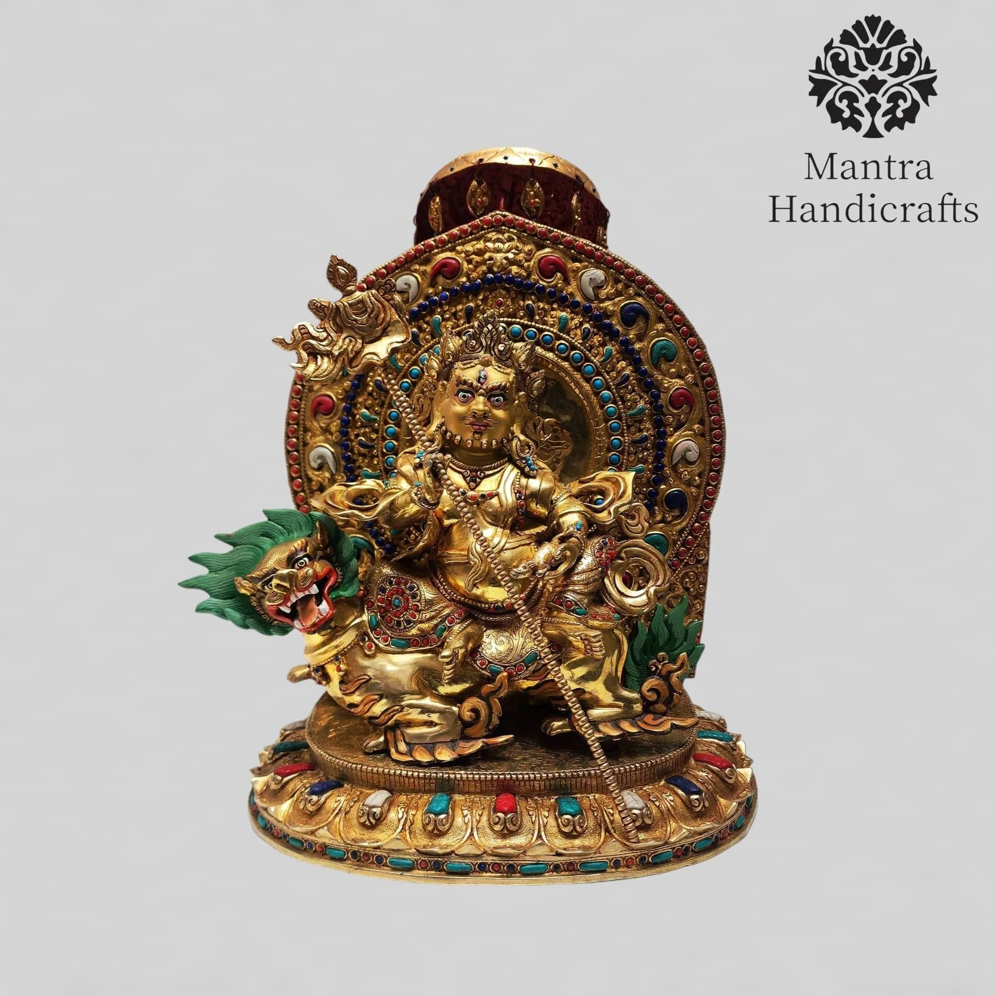 Tibetan Statue of Singha Kuber | Jambhala Namtose On Throne - Image 7