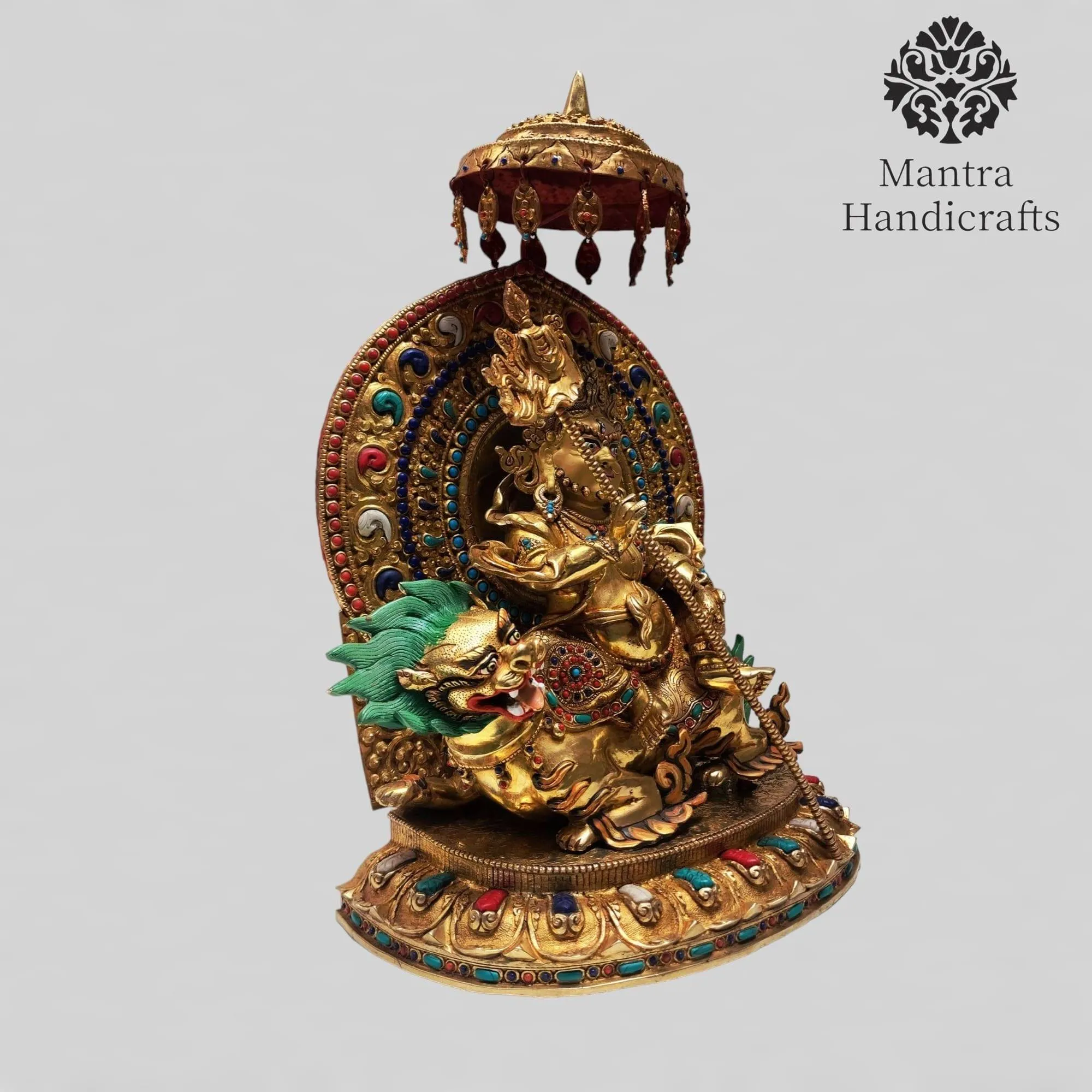 Tibetan Statue of Singha Kuber | Jambhala Namtose On Throne - Image 5