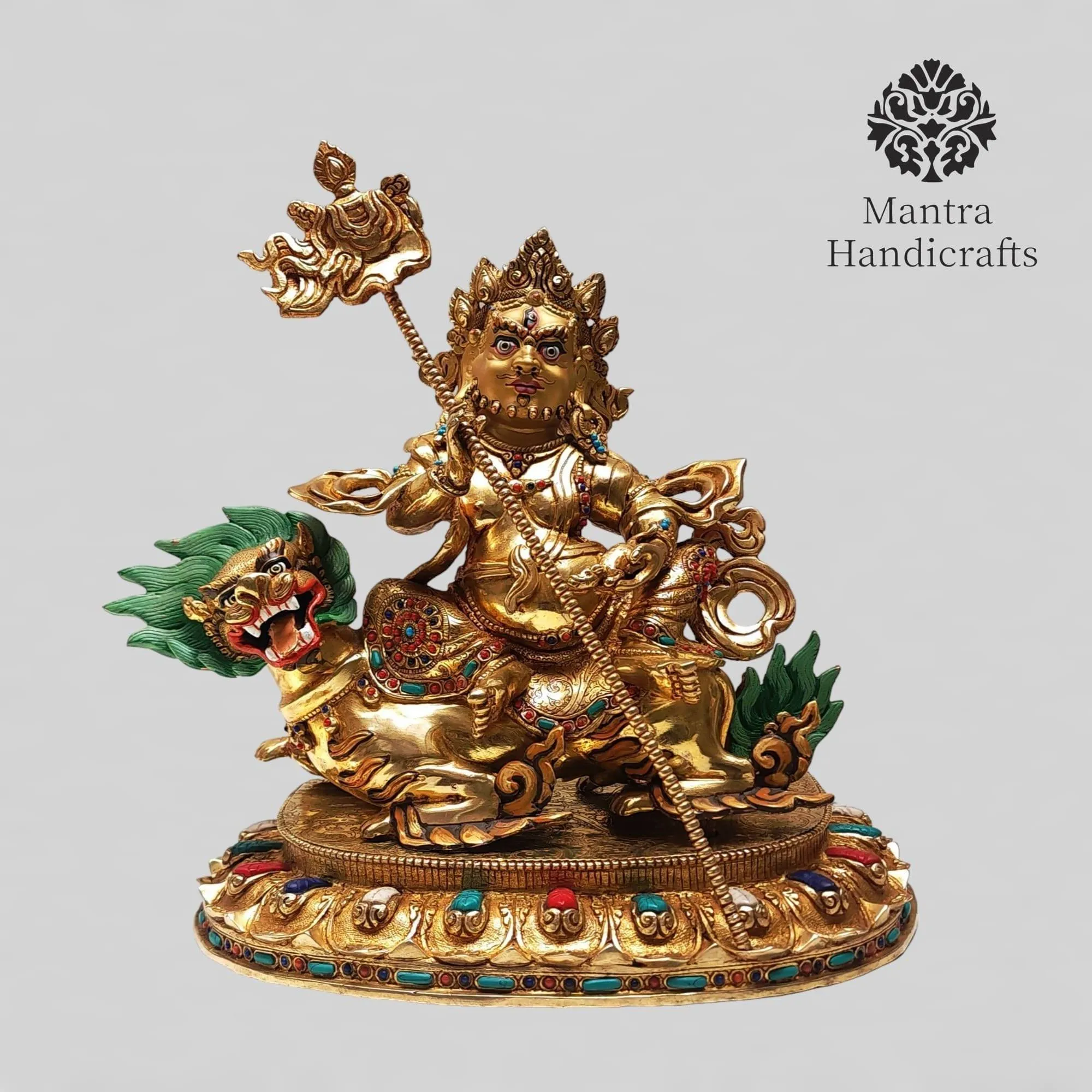 Tibetan Statue of Singha Kuber | Jambhala Namtose On Throne - Image 2
