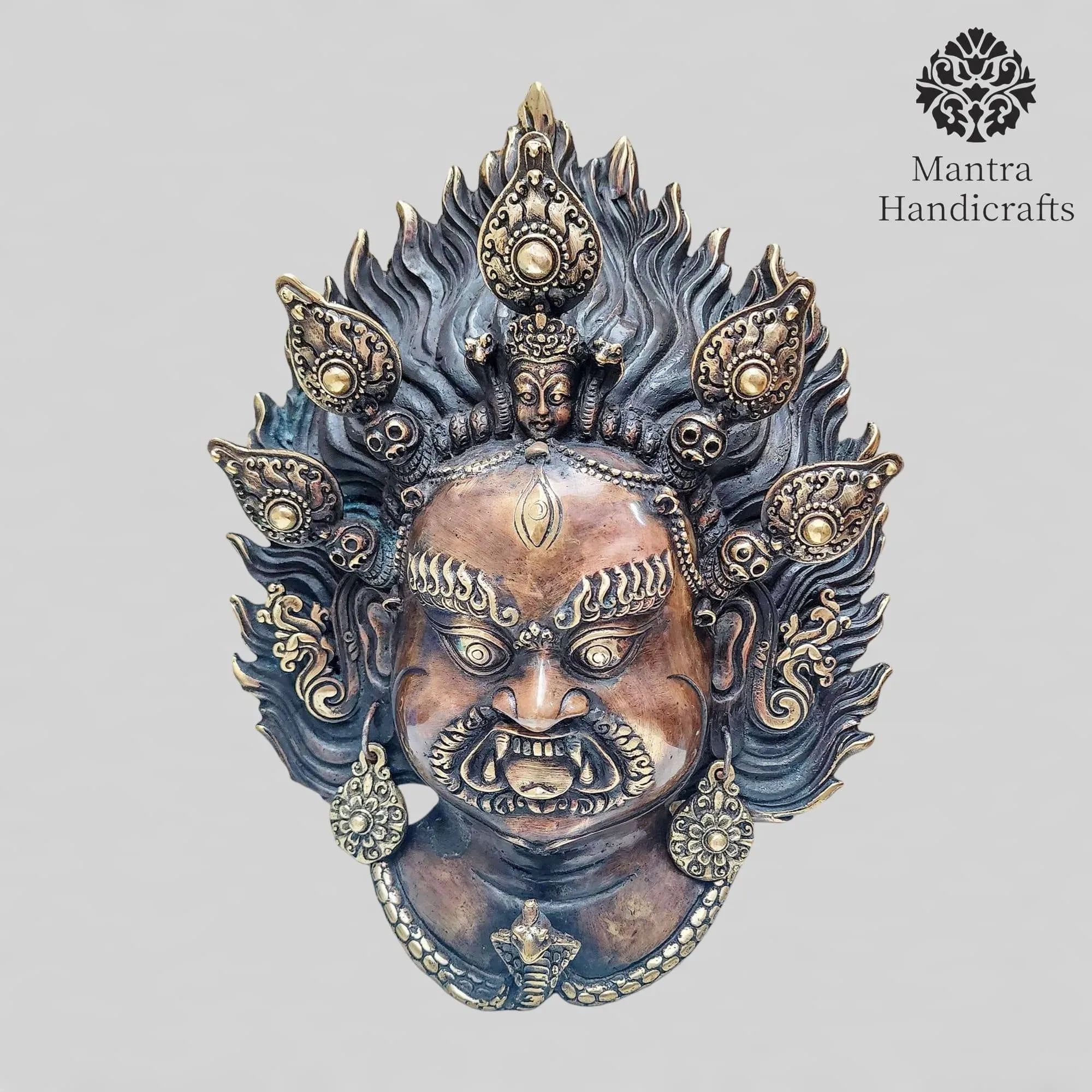 Bhairav Mask With Antique Finishing | Wall Hanging Mask