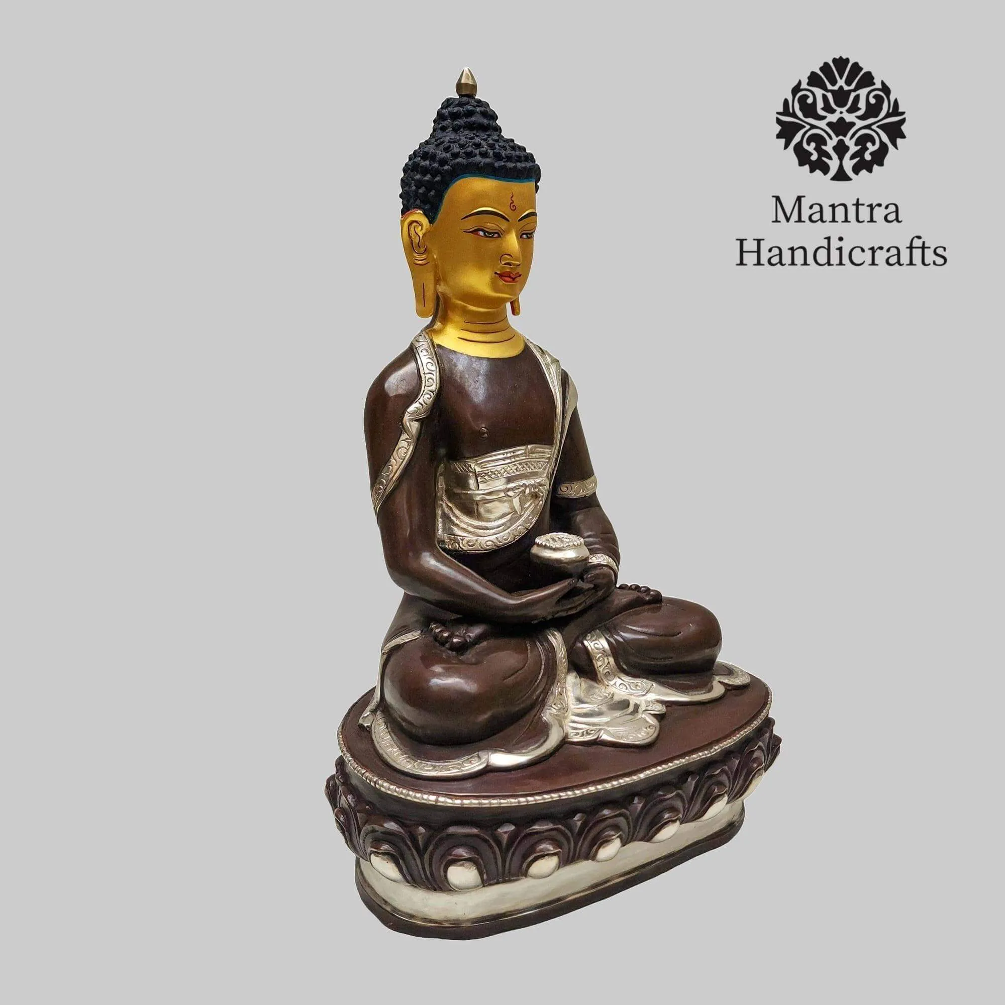Amitabha Buddha Statue | 24K Gold Gilded With Silver & Chocolate Oxidized - Image 2