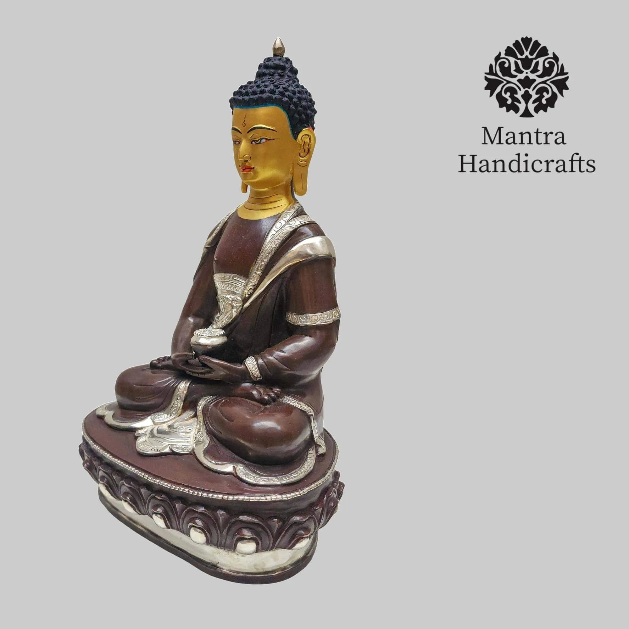 Amitabha Buddha Statue | 24K Gold Gilded With Silver & Chocolate Oxidized - Image 3