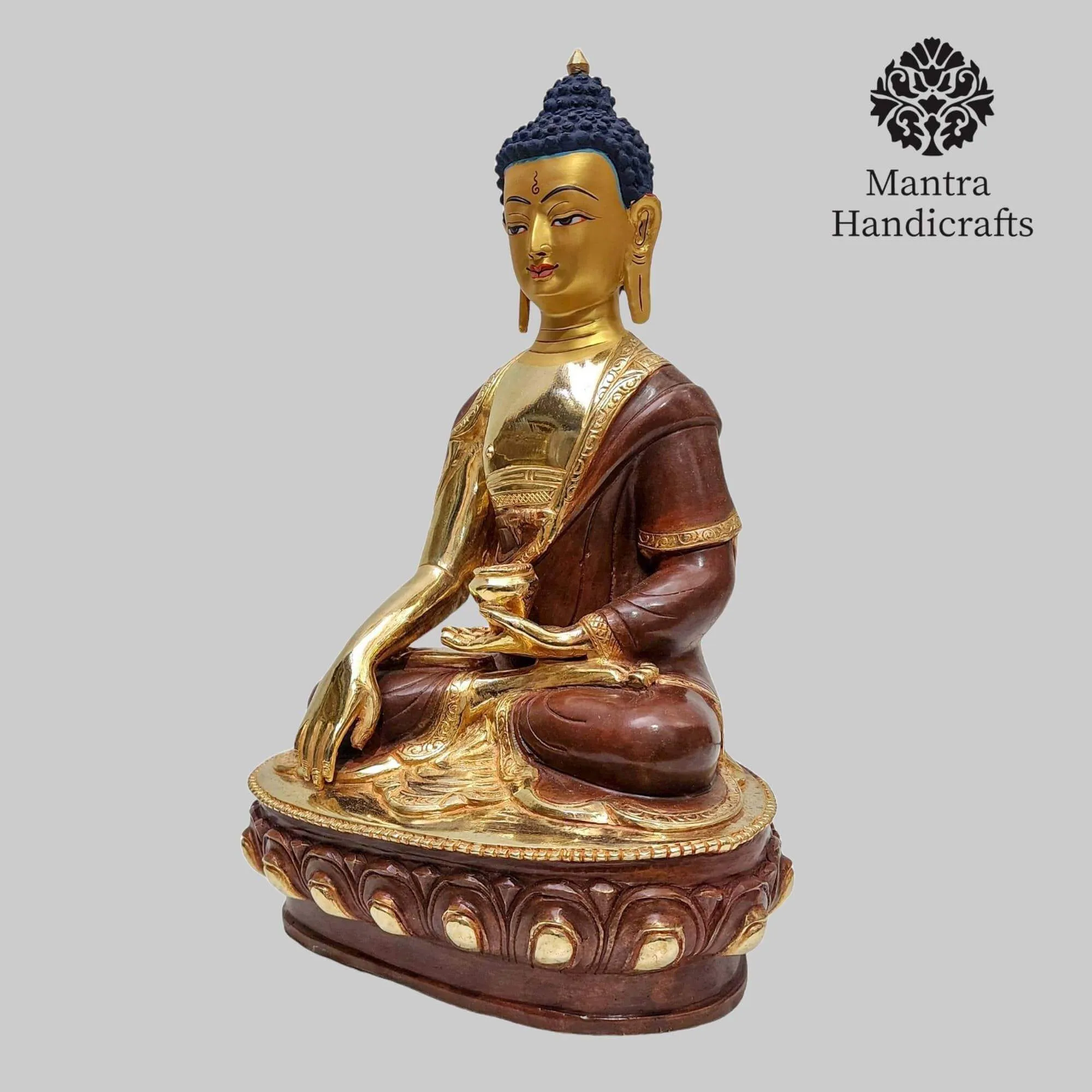 Shakyamuni Buddha Statue | 24K Gold Glided With Face Painted And Oxidized - Image 3