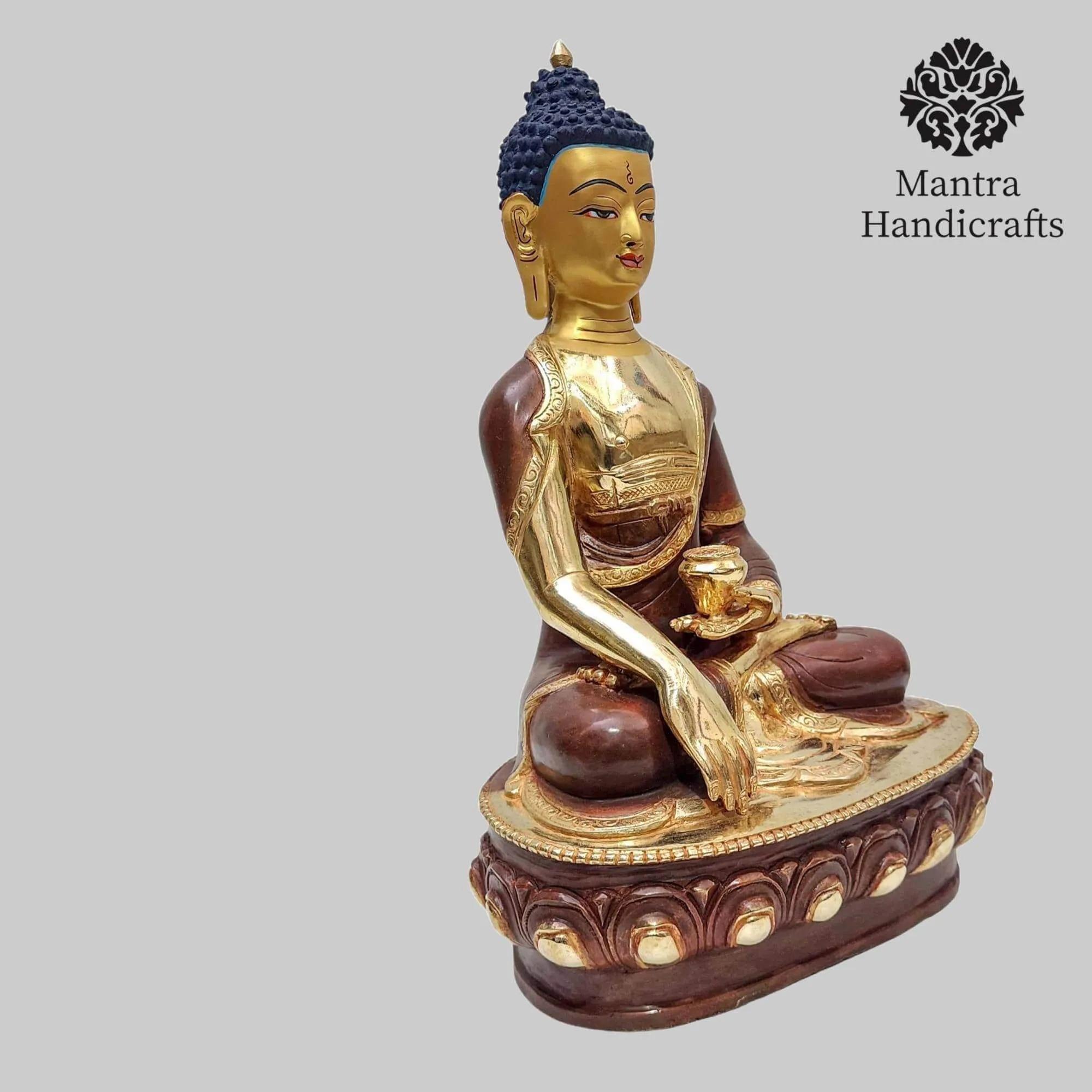 Shakyamuni Buddha Statue | 24K Gold Glided With Face Painted And Oxidized - Image 4
