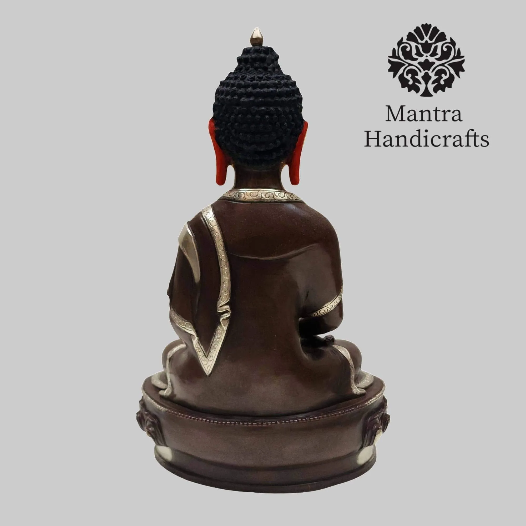 Amitabha Buddha Statue | 24K Gold Gilded With Silver & Chocolate Oxidized - Image 4