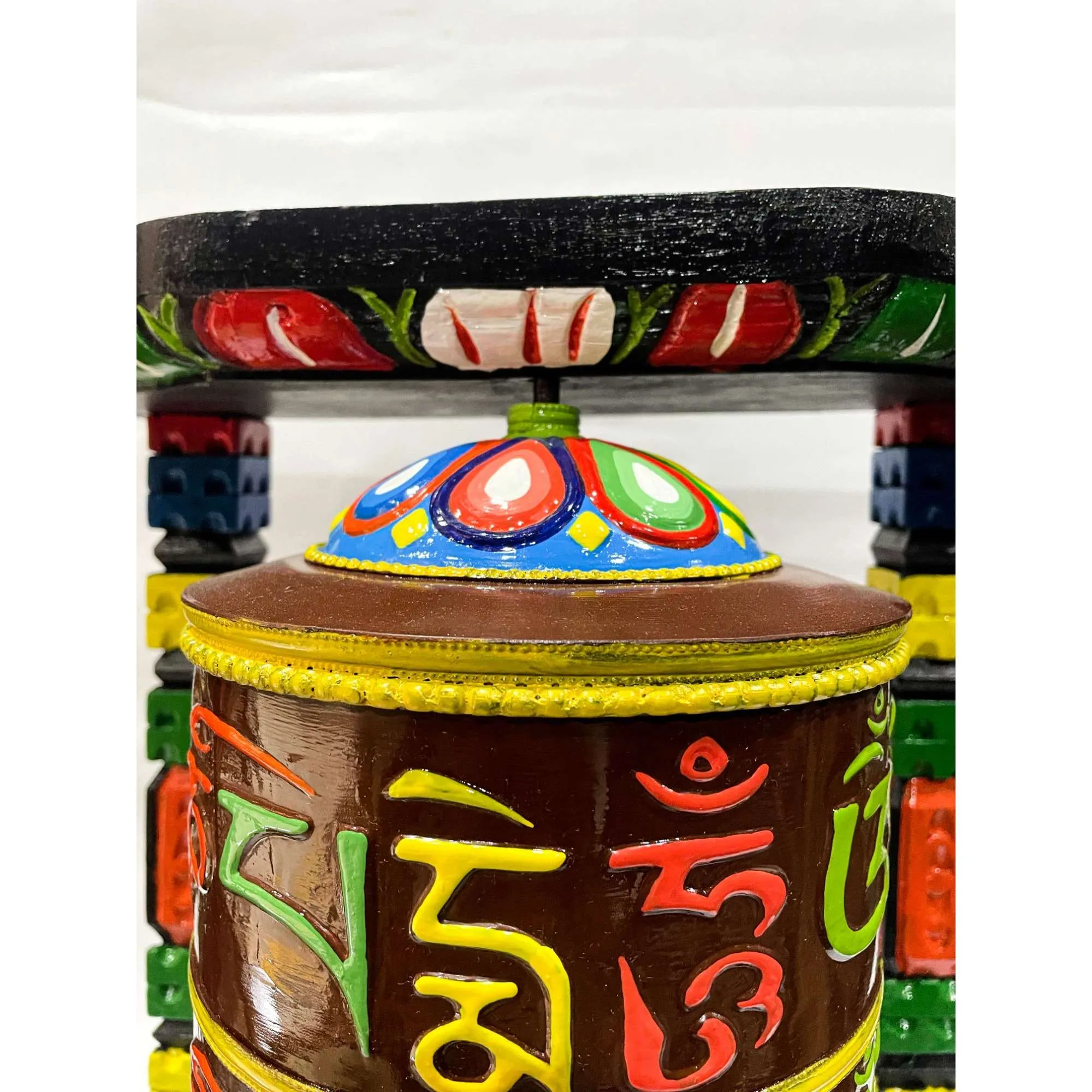 Copper Prayer Wheel With Wooden Frame - Image 4