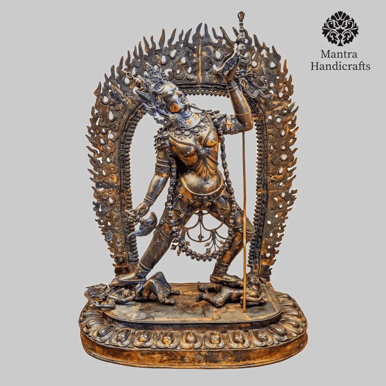 Buddhist Handmade Vajrayogini Statue, Chocolate Oxidized, and Antique Finishing with Additional Carving