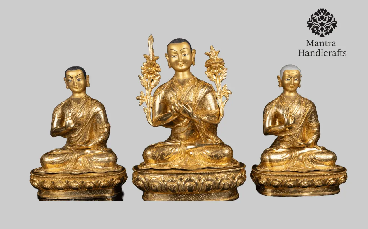 Lama Tsongkhapa Statue Sets | 24K Gold Gilded Copper Statues