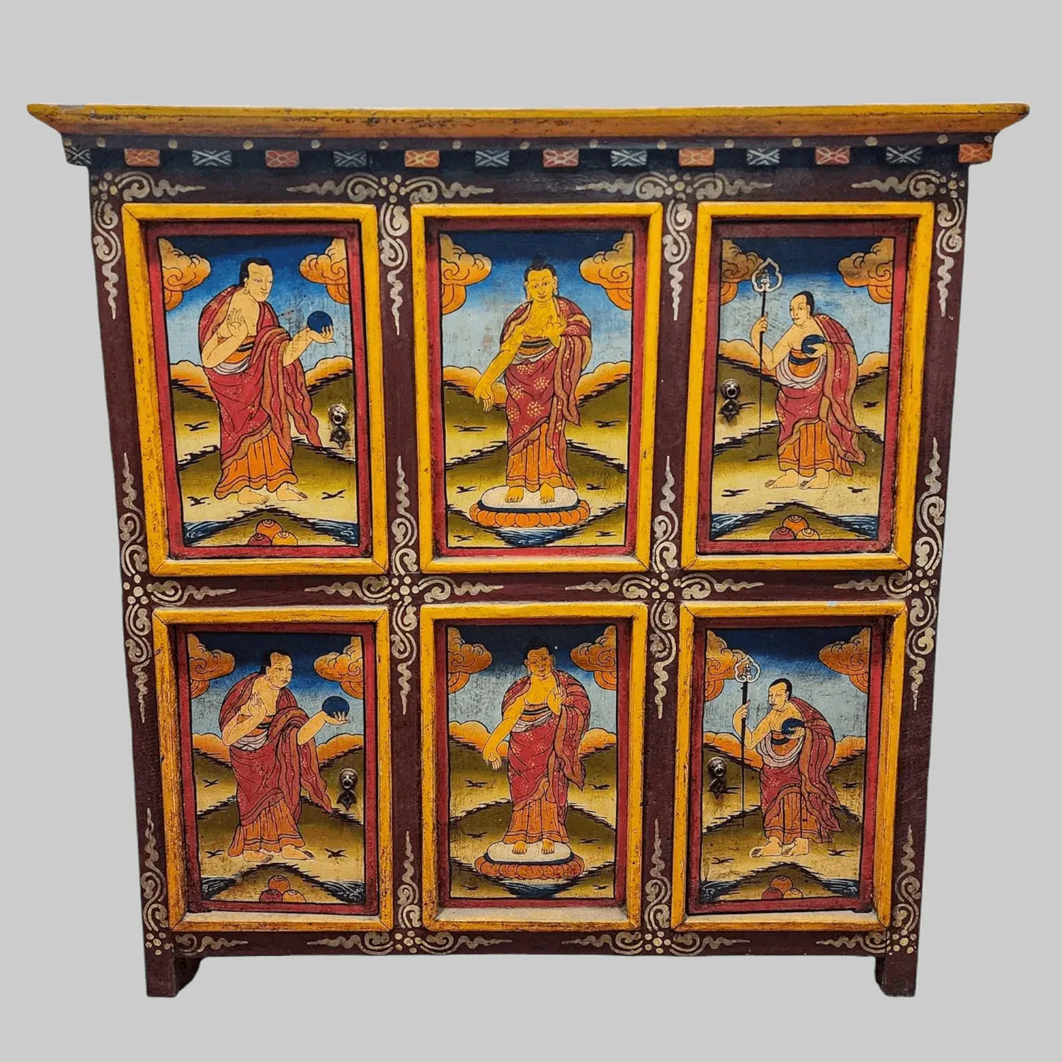 Tibetan Cabinet with Four Doors | Hand painted with Thangka Colors | Handmade in Nepal