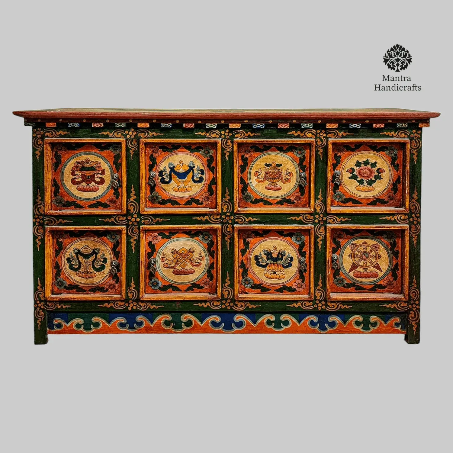 Ashtamangala Handpainted Cabinet | Two Drawers & Two Doors