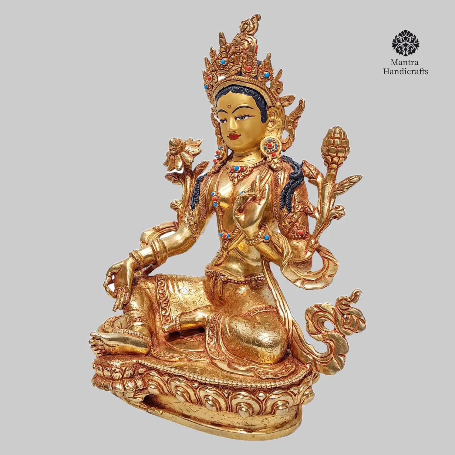 Handcrafted Green Tara Statue,Buddhist Goddess of Compassion