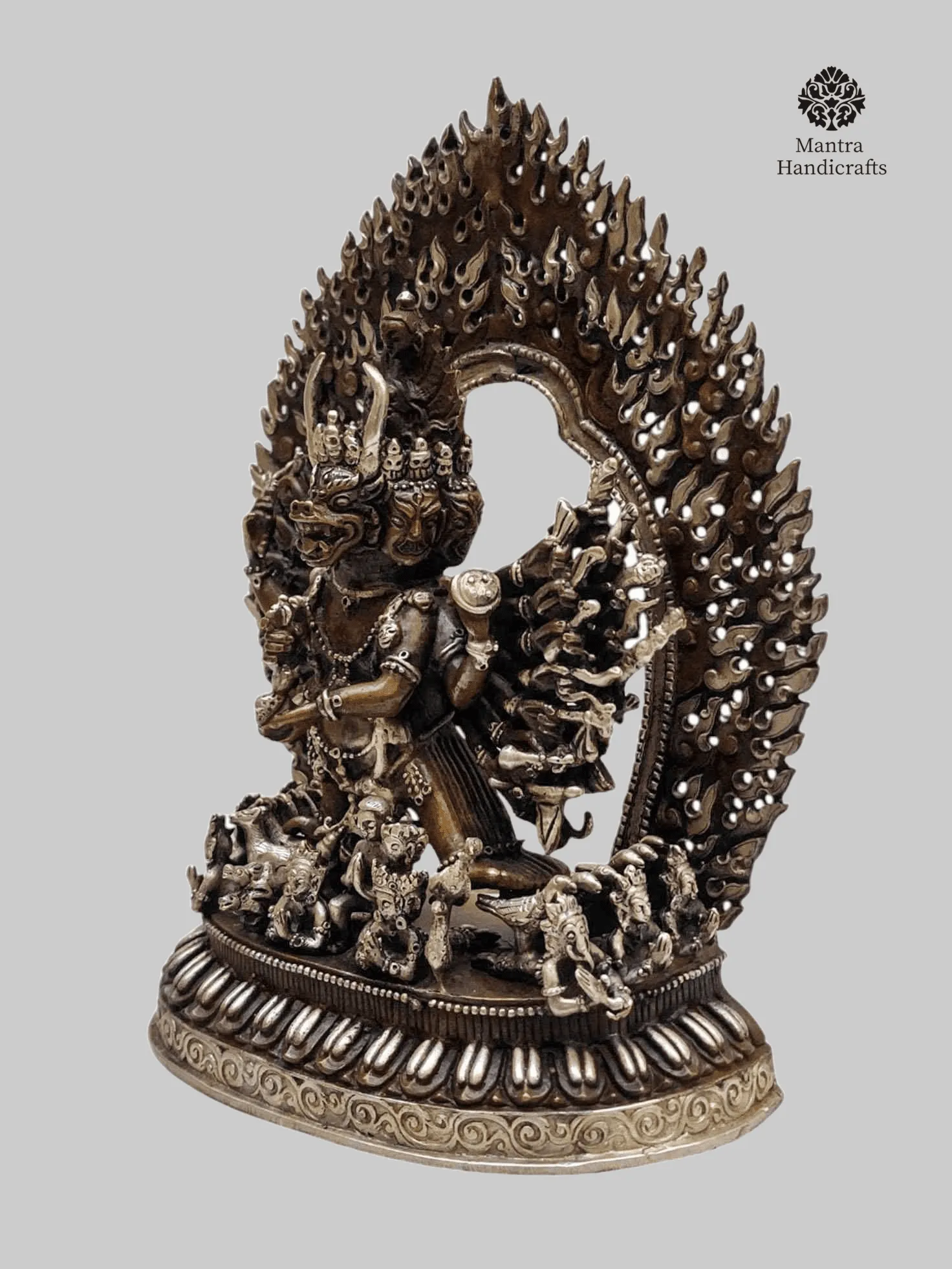 Yamantaka Statue | Handmade Buddhist Deity | Silver & Chocolate Oxidized Finish 4 Yamantaka Statue | Handmade Buddhist Deity | Silver & Chocolate Oxidized Finish