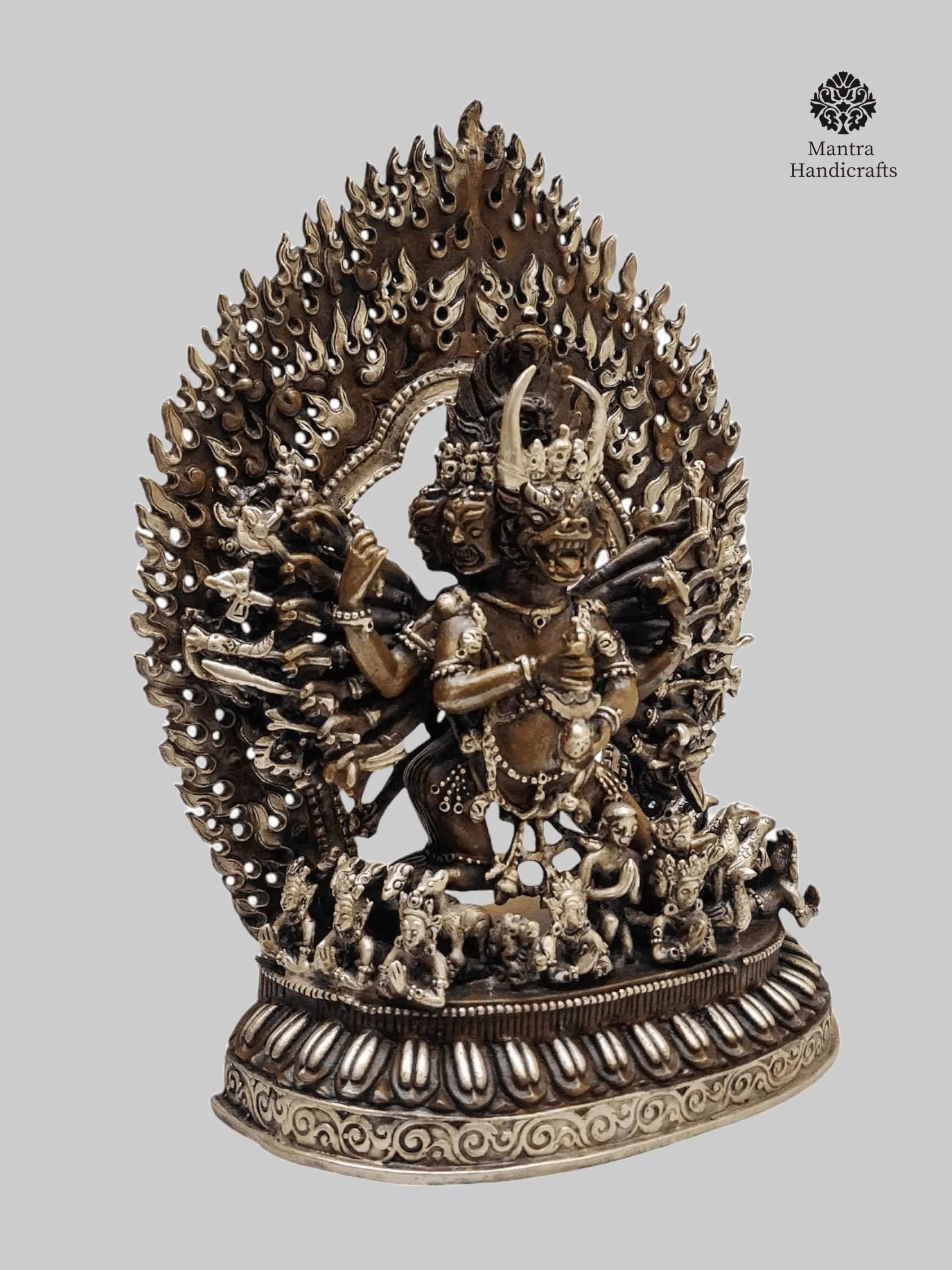 Yamantaka Statue | Handmade Buddhist Deity | Silver & Chocolate Oxidized Finish 2 Yamantaka Statue | Handmade Buddhist Deity | Silver & Chocolate Oxidized Finish