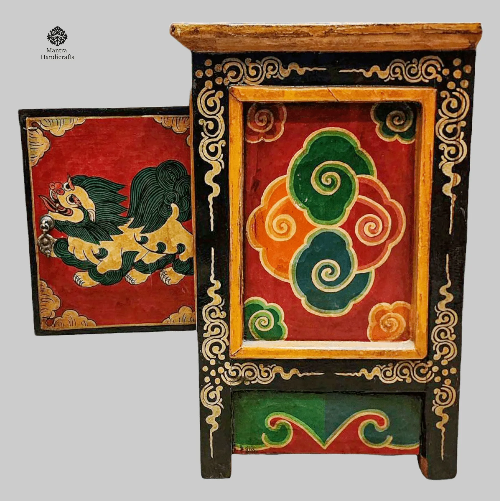 Tibetan 4 Door Snow Lion Cabinet