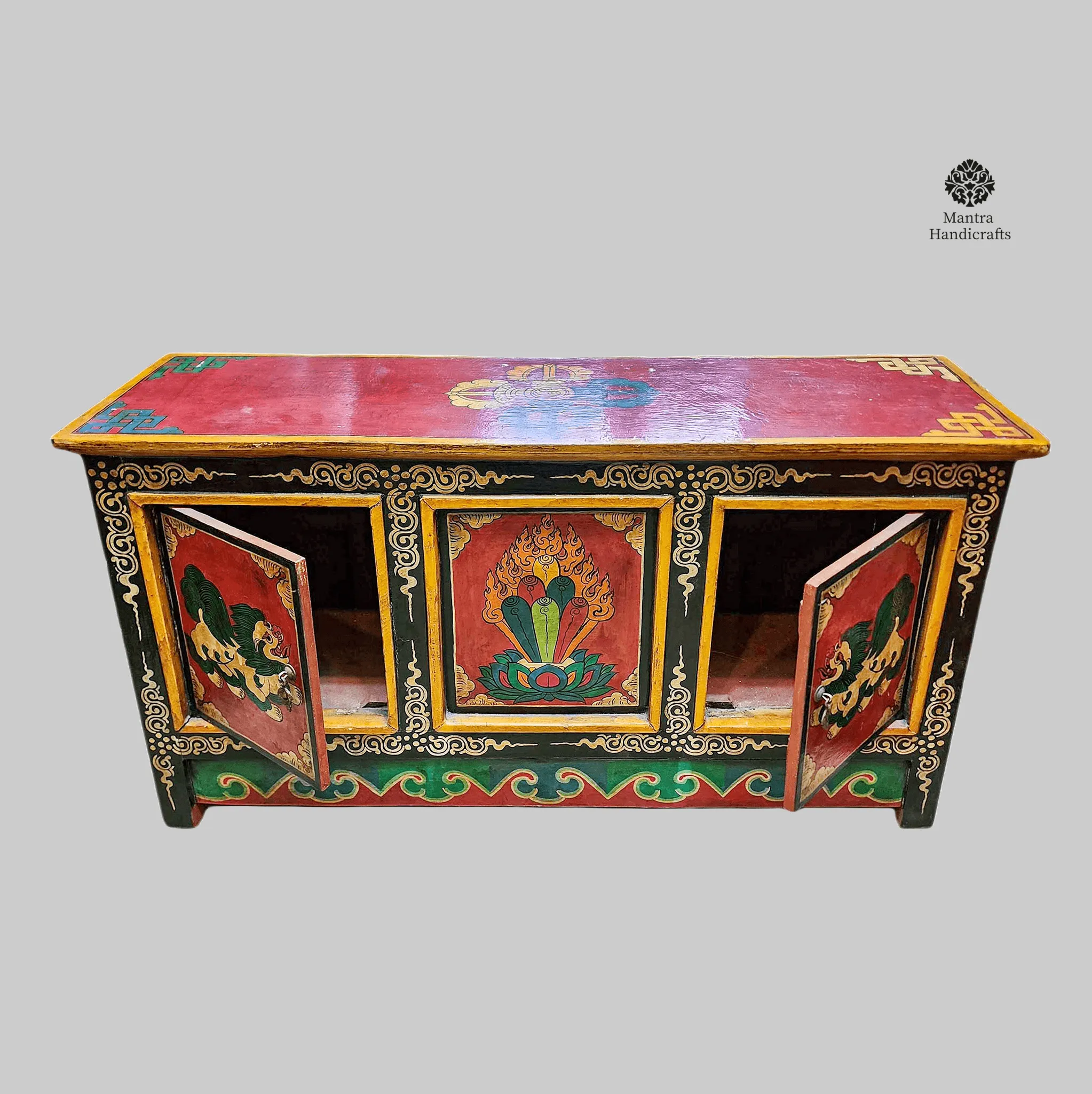 Tibetan 4 Door Snow Lion Cabinet