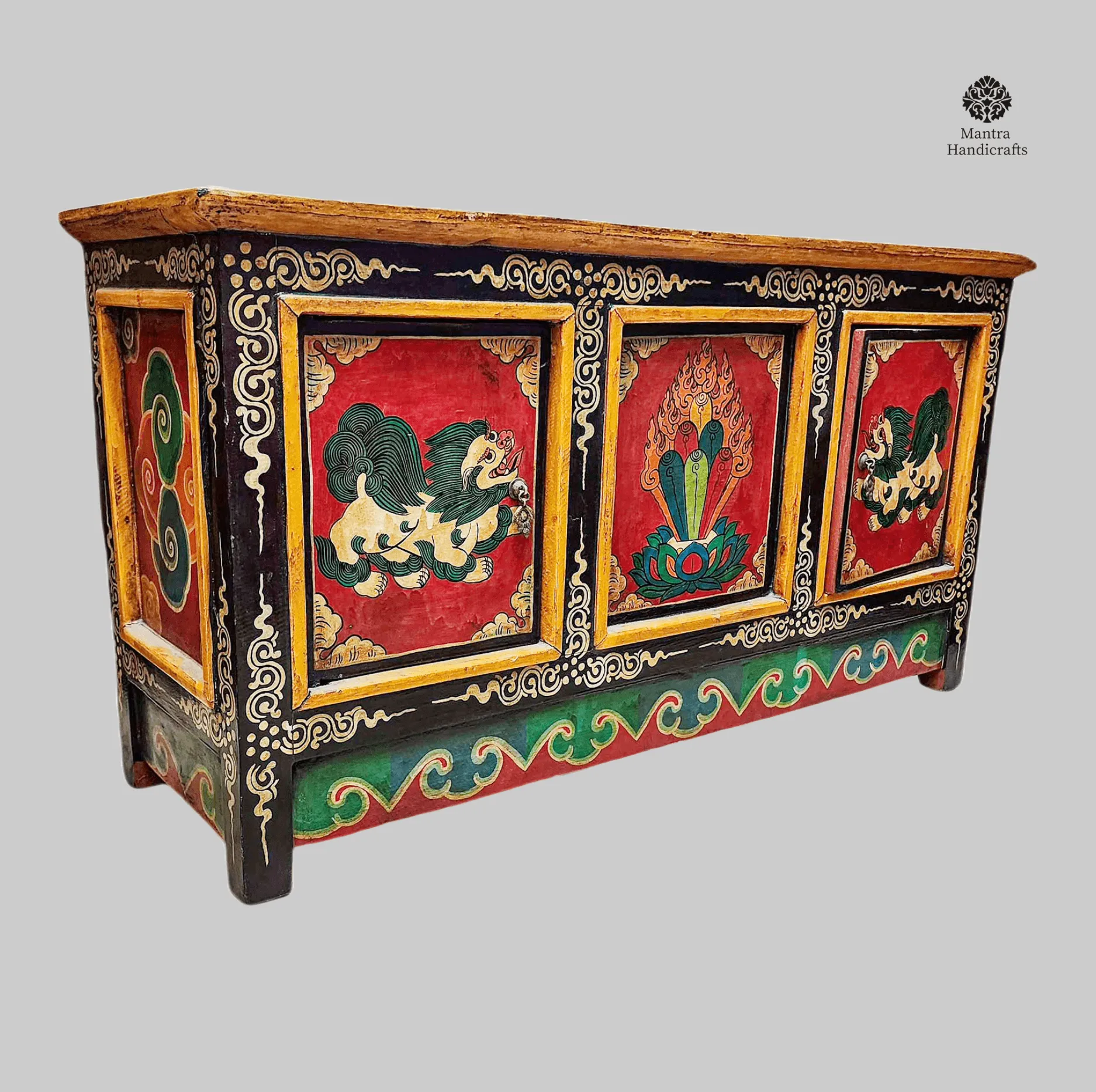 Tibetan 4 Door Snow Lion Cabinet