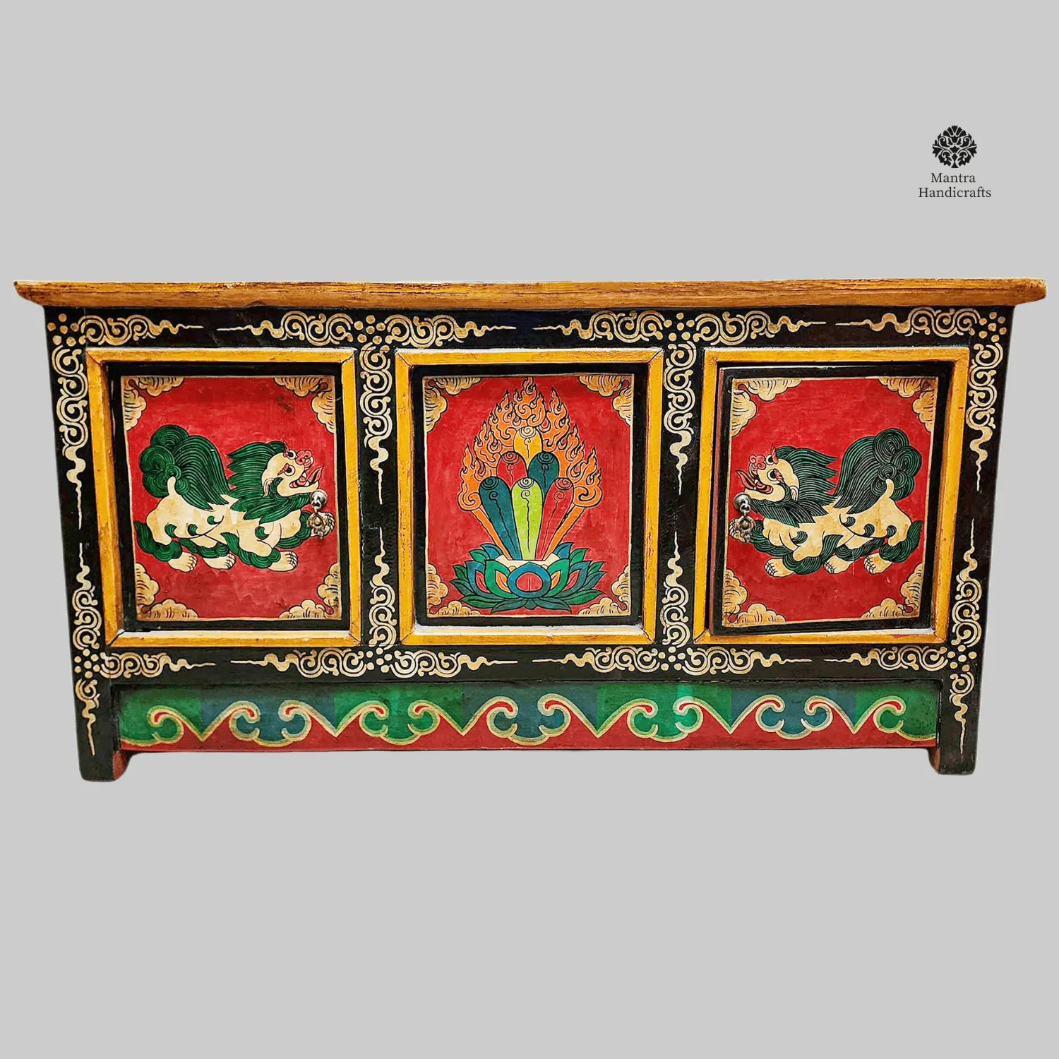 Tibetan 4 Door Snow Lion Cabinet