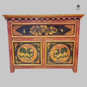 Tibetan Cabinet | Snow Lion & Dragon, 2 Doors, 1 Drawer