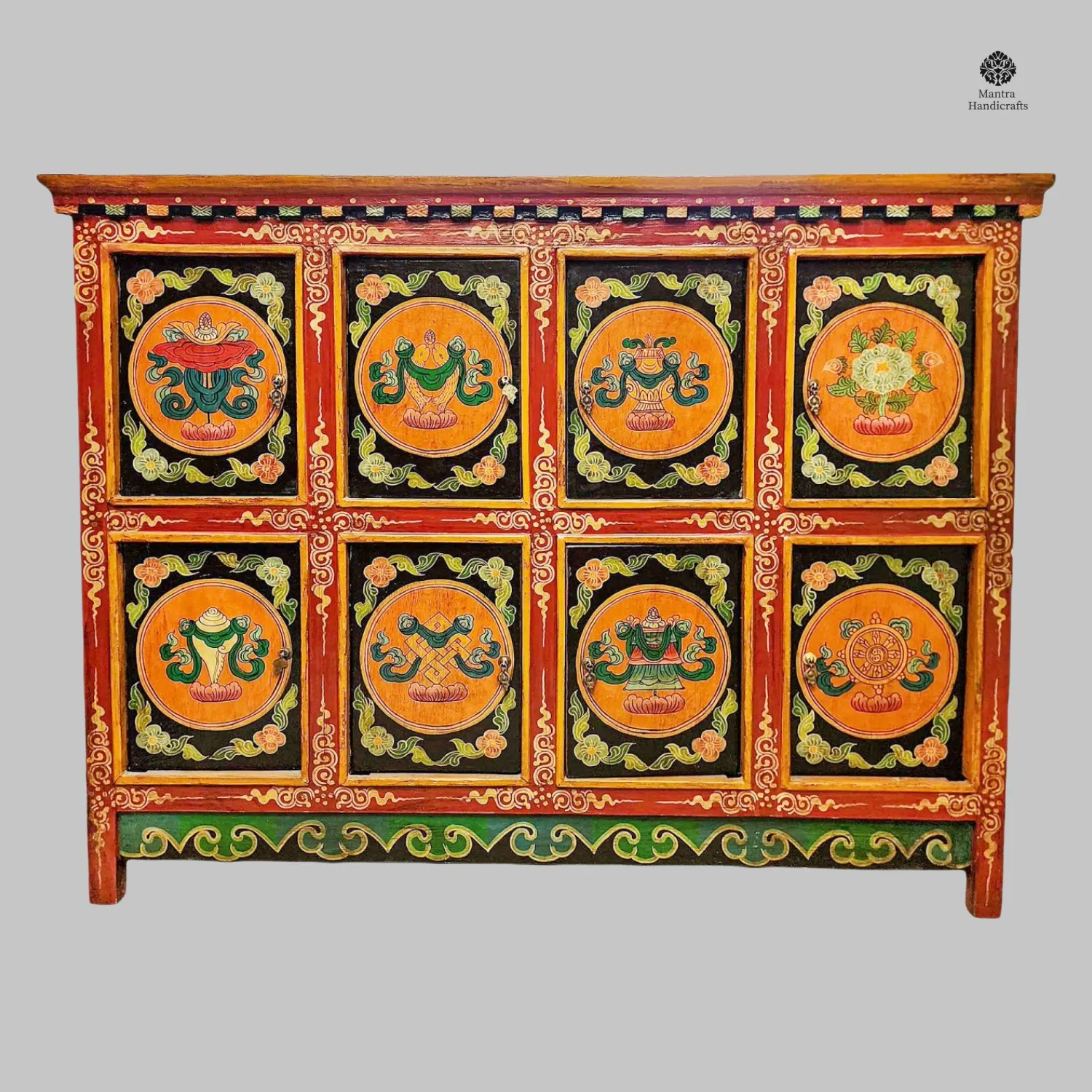 Tibetan Wooden Cabinet | Ashtamangala Design with Drawers