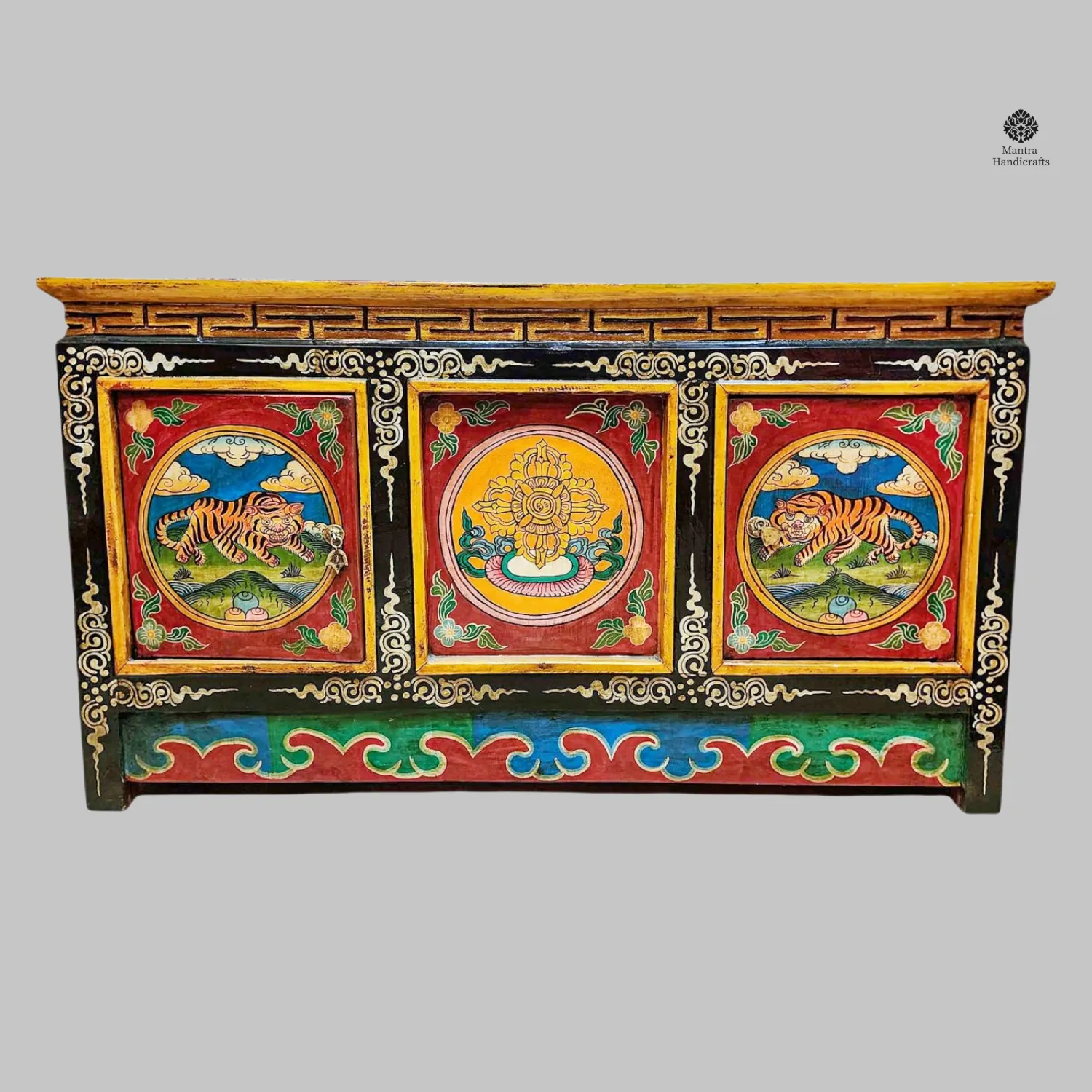 Tibetan 4-Door Cabinet | Tiger & Double Dorje Painted Art