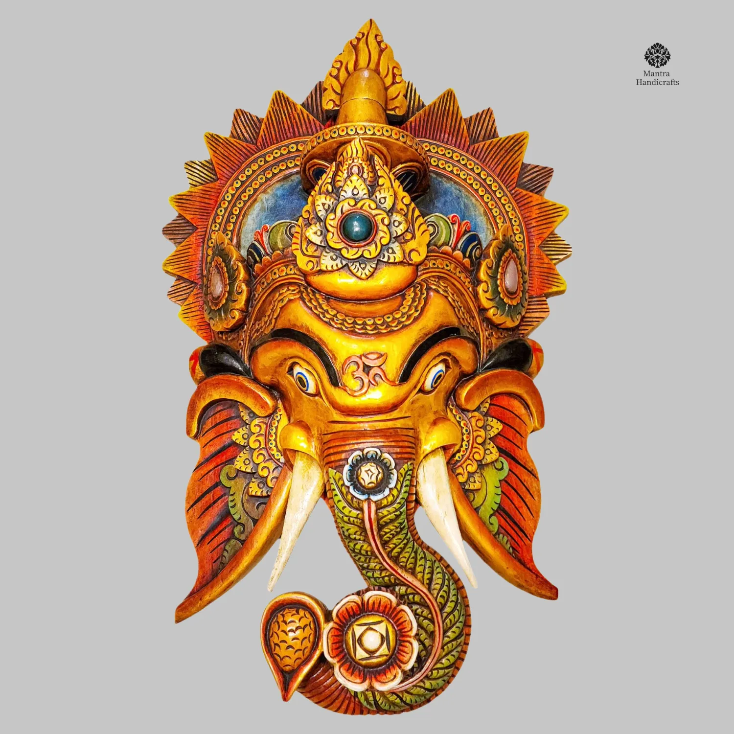 Large Wood Ganesh Mask | Handcrafted Wall Decor