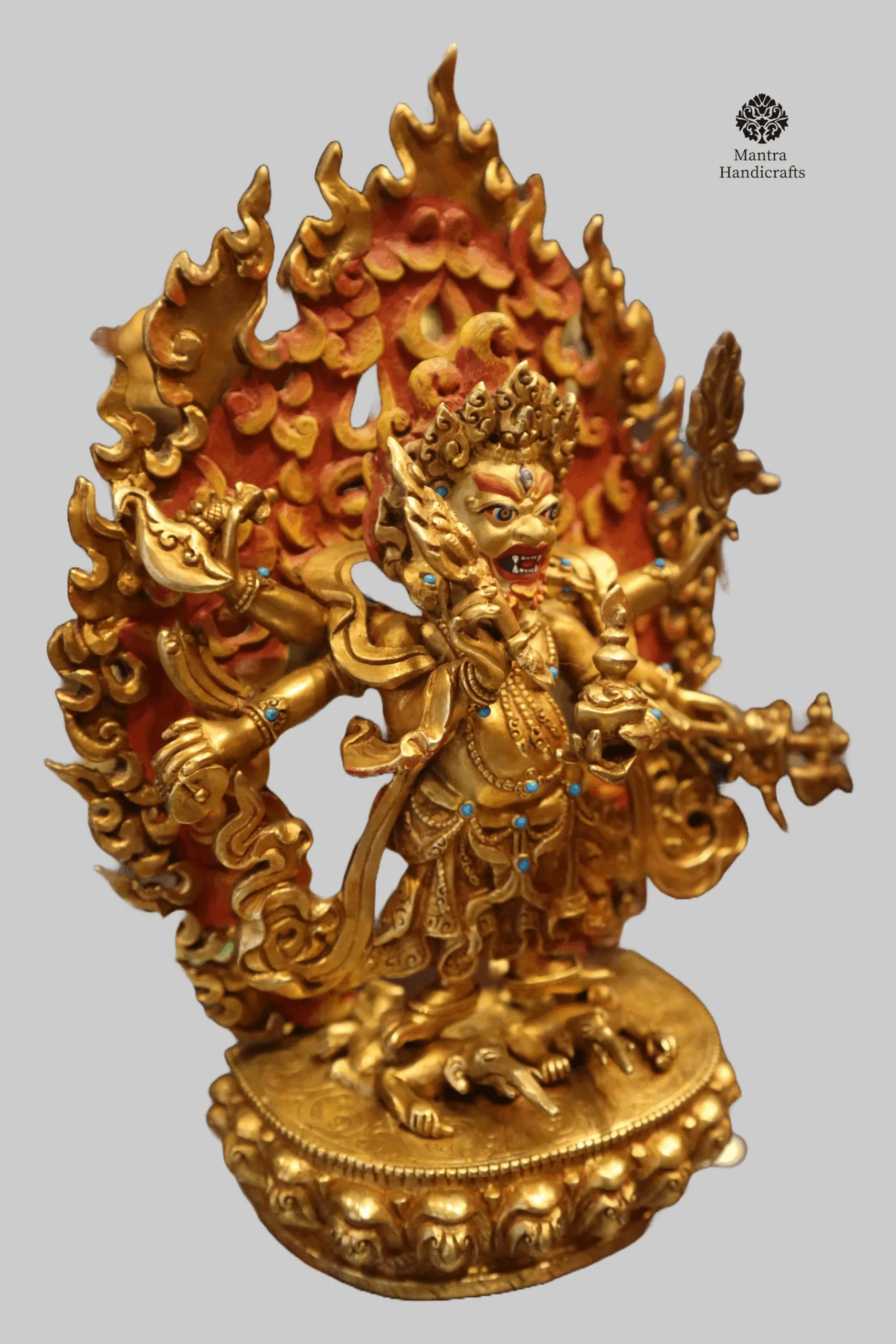 24K Gold Gilded White Mahakala Statue | Tibetan Dharma Protector