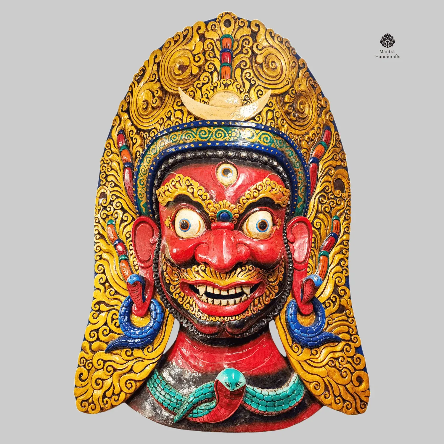 Handmade Bhairab Wooden Mask | Wrathful Guardian Wall Art