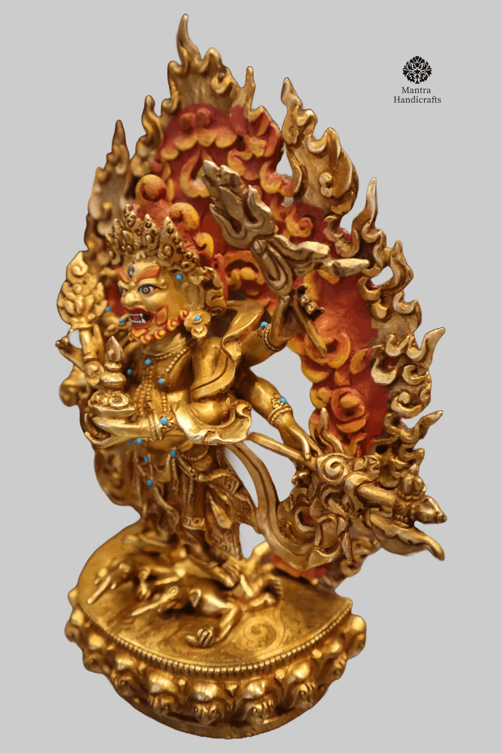 24K Gold Gilded White Mahakala Statue | Tibetan Dharma Protector