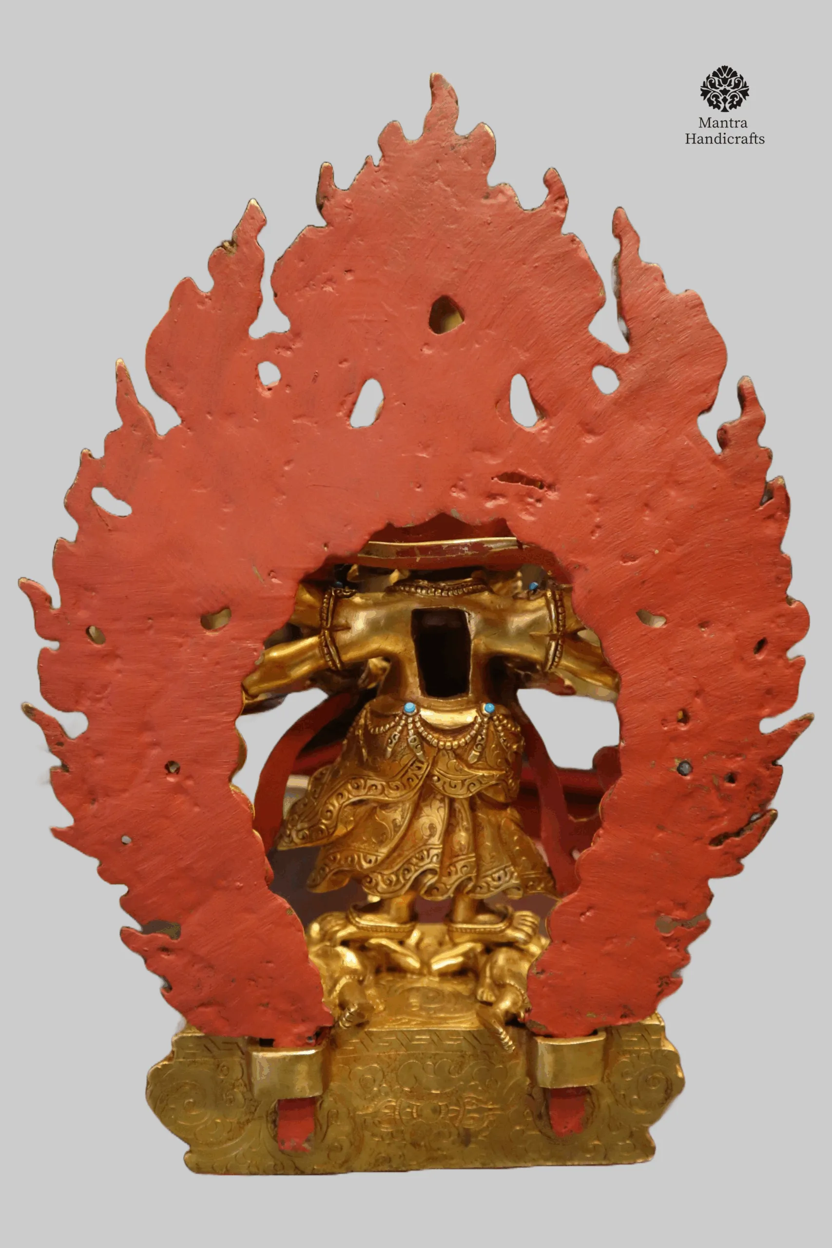 24K Gold Gilded White Mahakala Statue | Tibetan Dharma Protector