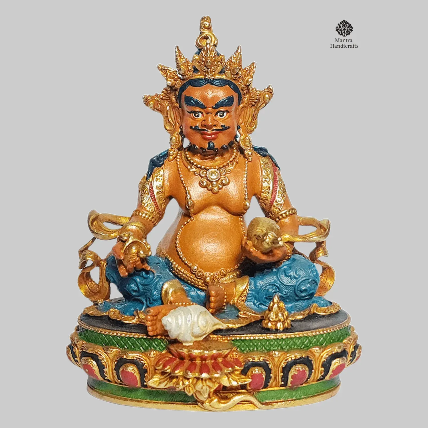 Yellow Jambhala Miniature Statue | Hand Painted Thangka Color Finish