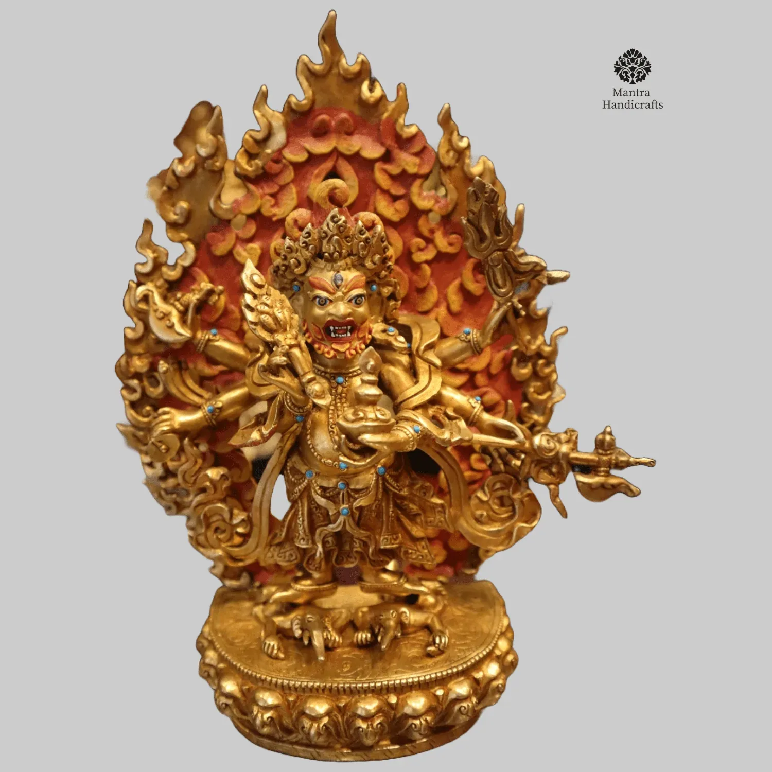 24K Gold Gilded White Mahakala Statue | Tibetan Dharma Protector