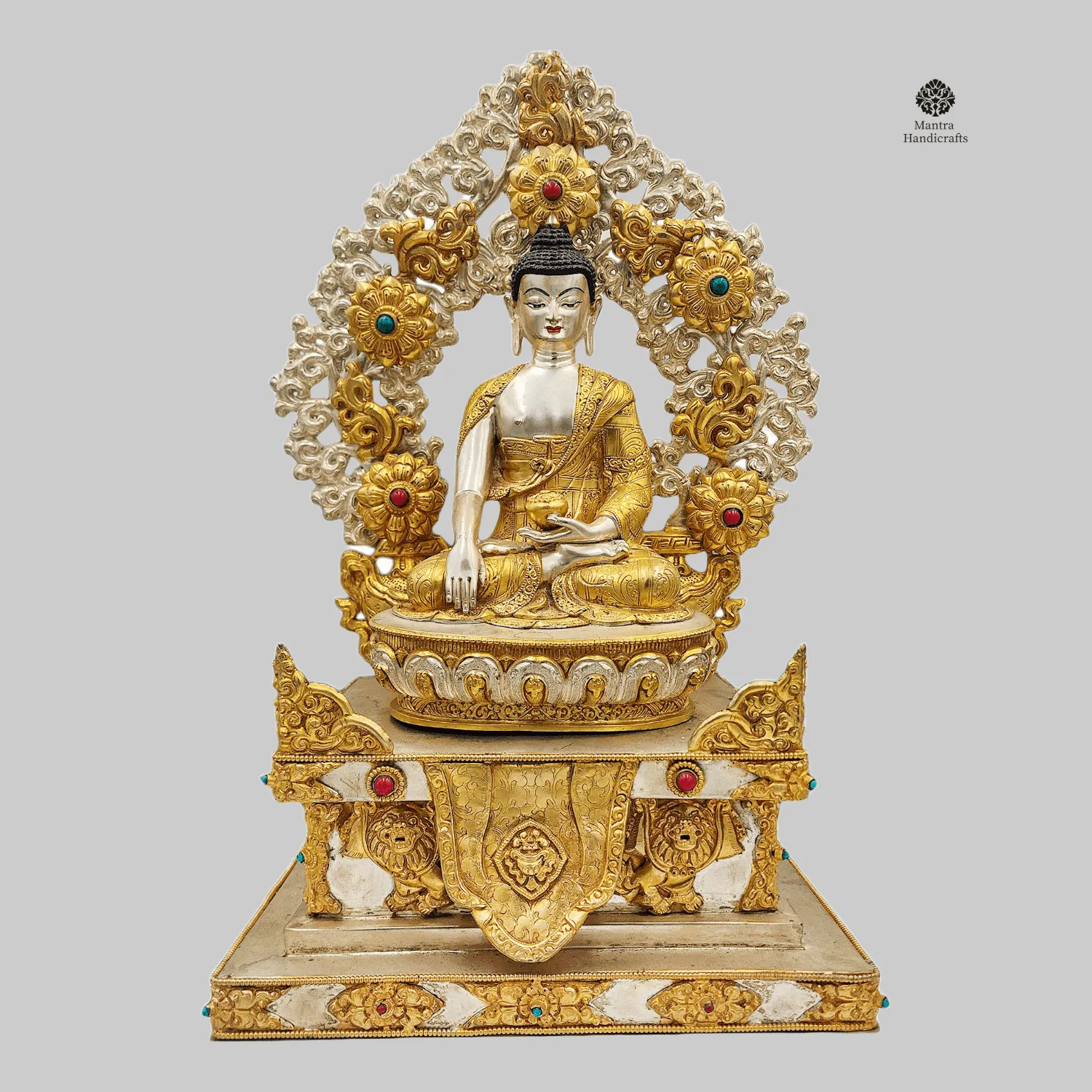 Shakyamuni Buddha Statue | Handcrafted Gold & Silver Finish