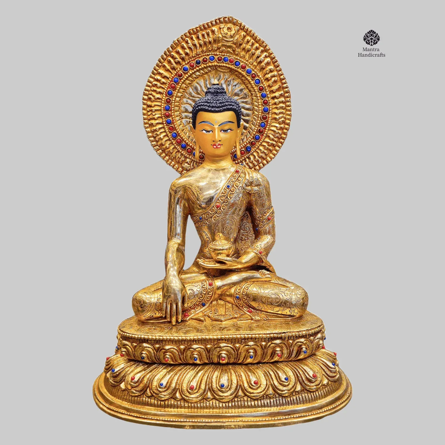 Handcrafted Shakyamuni Buddha | Face Painted & Gem Set