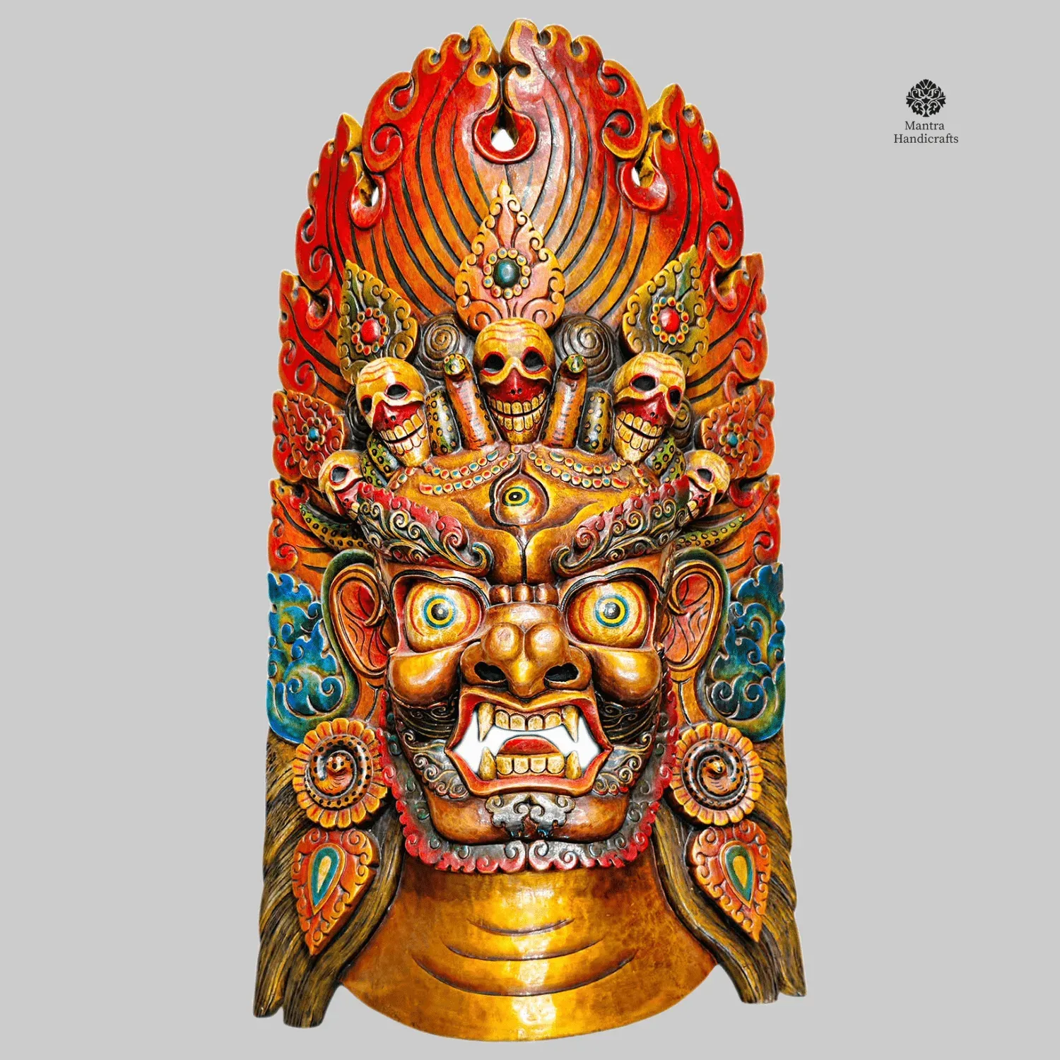 Wrathful Bhairav Mask | Handmade Poplar Wood Wall Art