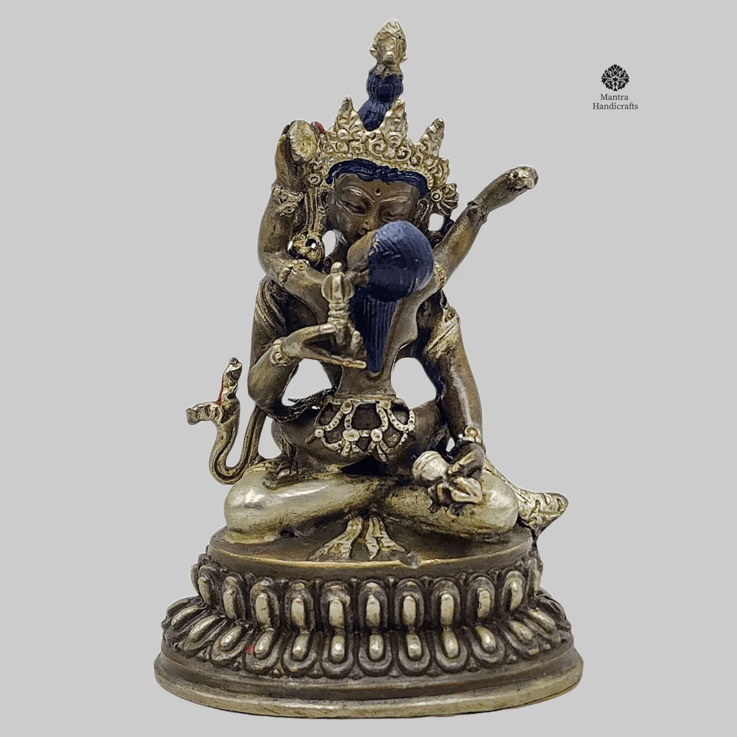 Vajrasattva Shakti Mini Statue | Silver & Chocolate Finish | Purity & Karma Cleansing Deity