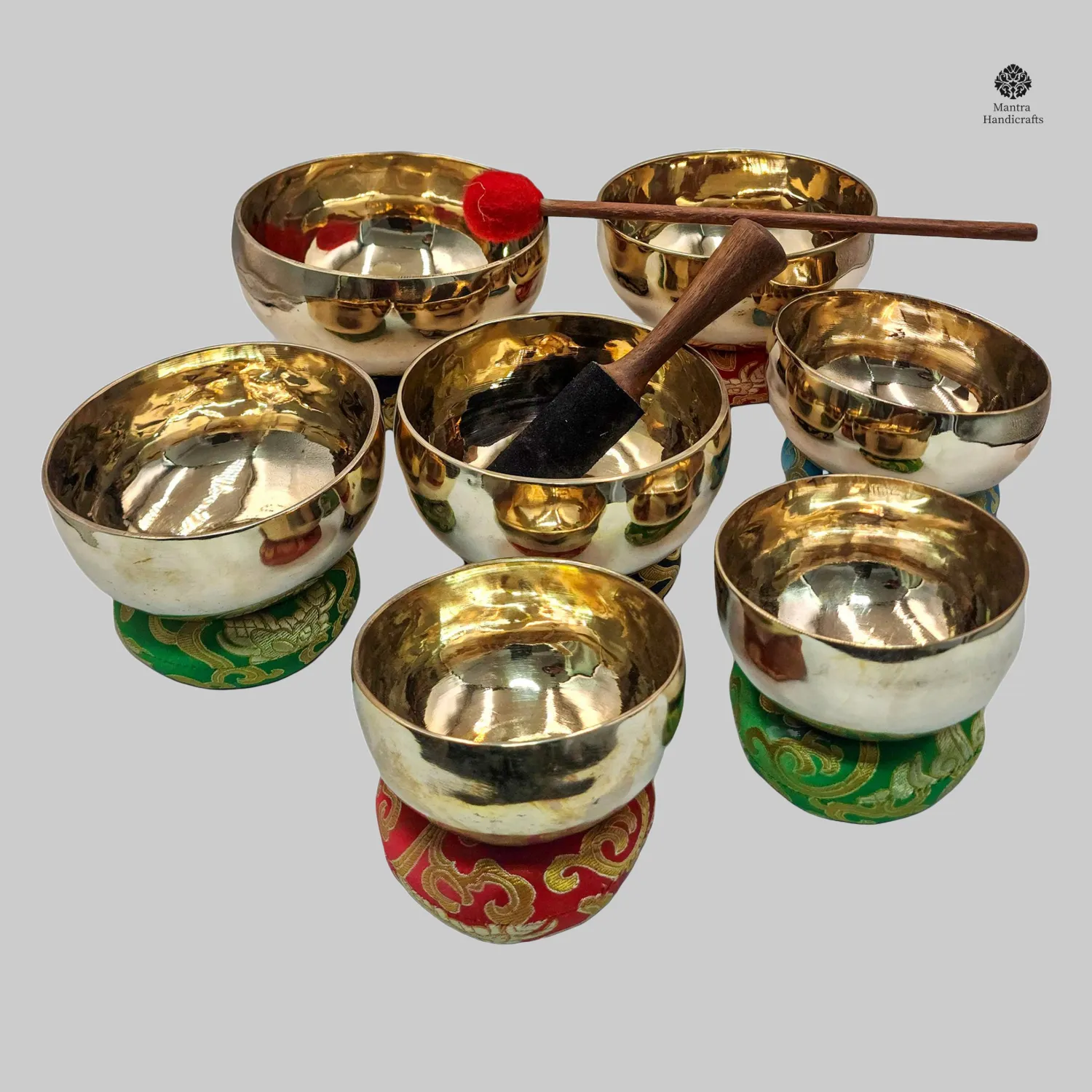 7 Chakra Singing Bowls | Octave 3 Bronze Set with Accessories