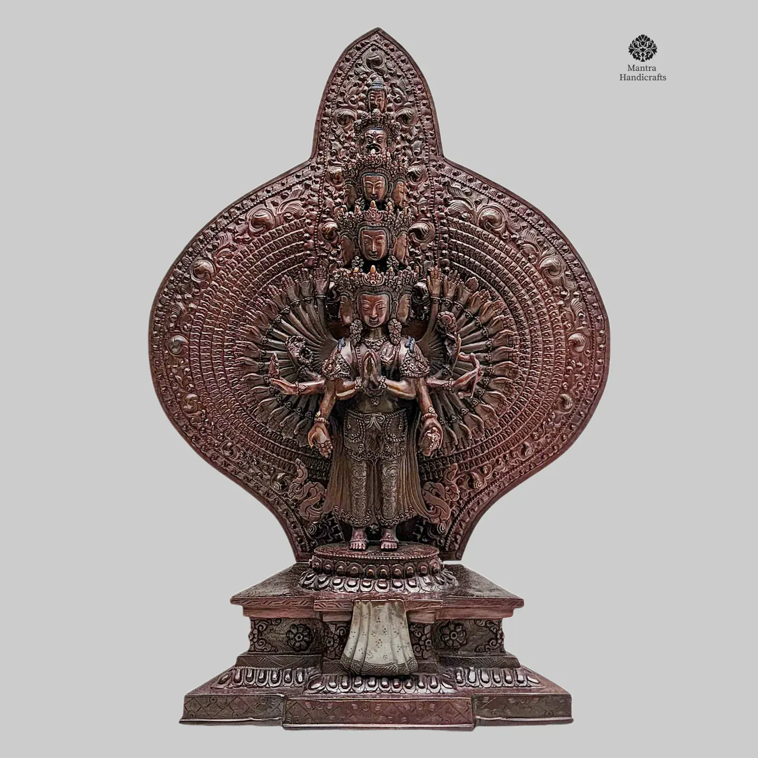 Sahasrabhuja Avalokitesvara Statue | 1000 Arms Chenrezig | Chocolate Oxidized Buddhist Art