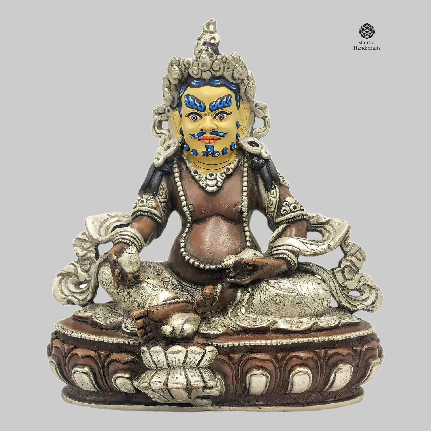 Yellow Jambhala Miniature Statue | Silver & Chocolate Oxidized