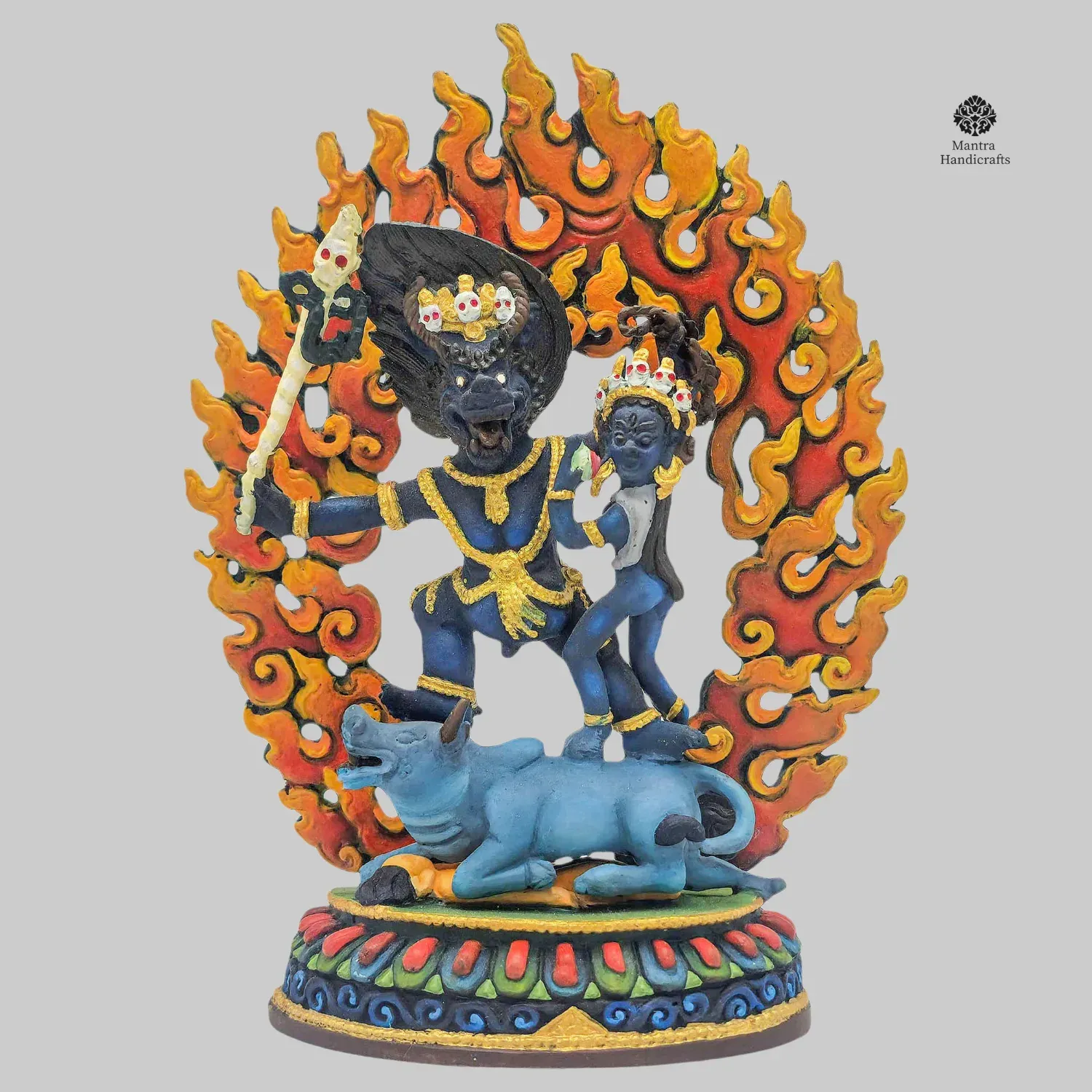 Yamantaka Miniature Statue | Thangka Color Finish | Wrathful Destroyer of Ignorance