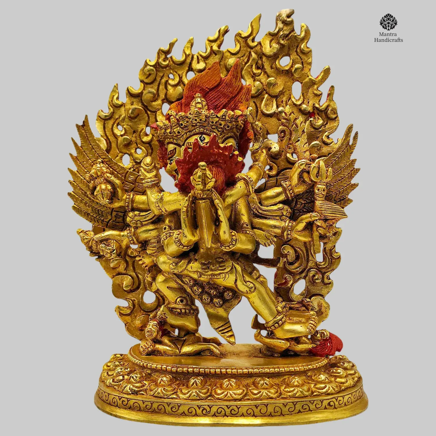 Vajrakilaya Shakti Statue | Dorje Phurba | Full Gold Plated & Face Painted | Fierce Deity of Transformation