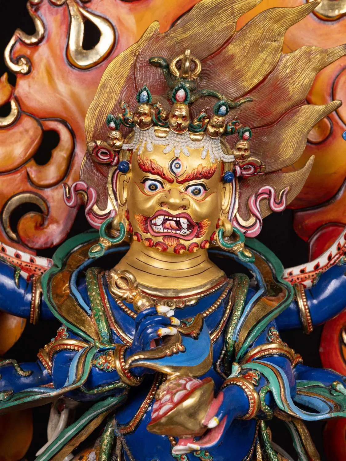 Six-Armed Mahakala Statue | Thangka Color Finish & 24K Gold Gilded 4 Six-Armed Mahakala Statue | Thangka Color Finish & 24K Gold Gilded