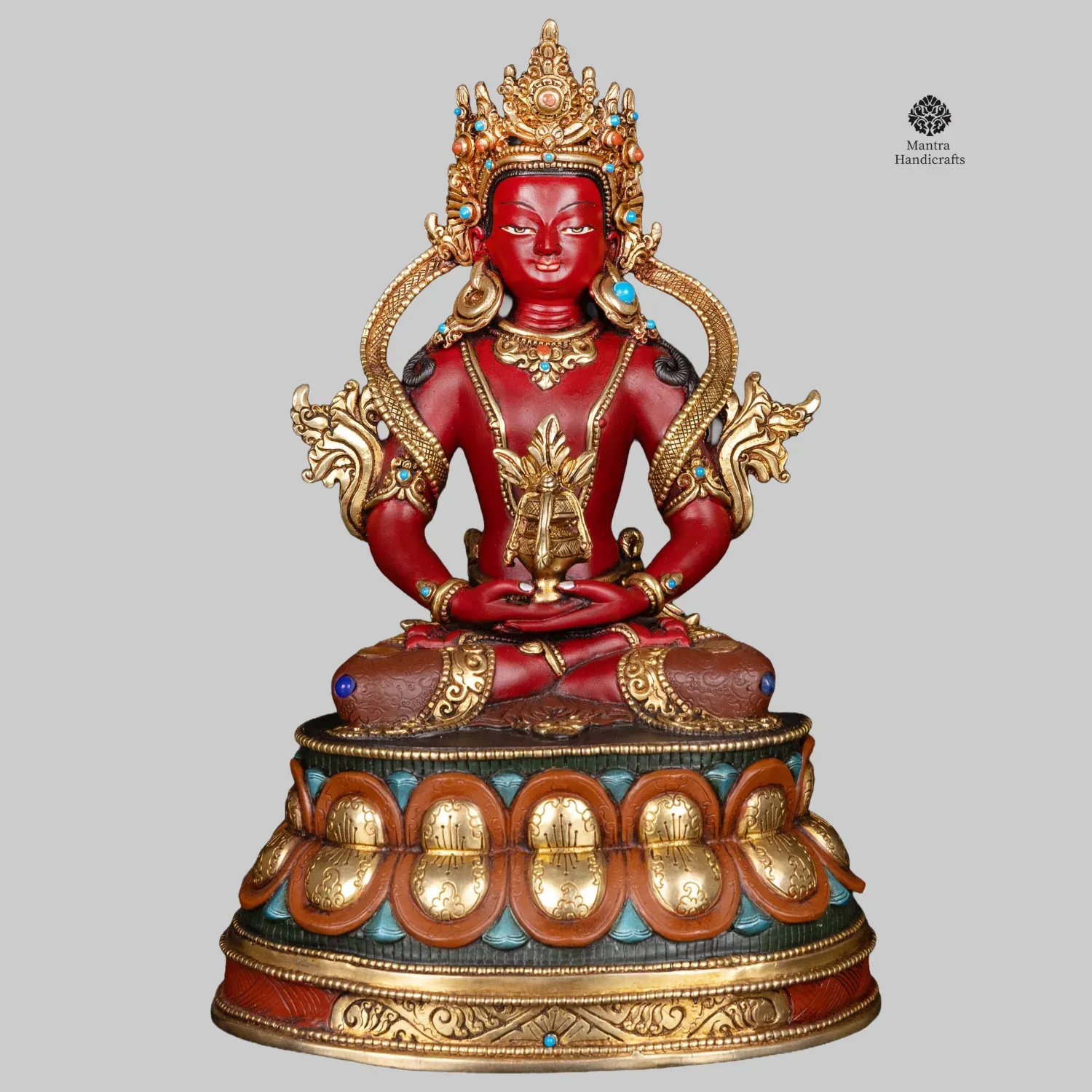 Aparimita Statue | Thangka Color Finish & Stone Set | Buddha of Long Life & Wisdom
