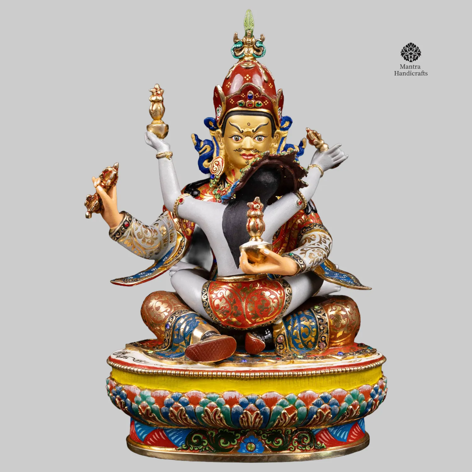 Padmasambhava Shakti Statue | Full Gold Plated & Face Painted | Lotus-Born Consort of Timeless Wisdom