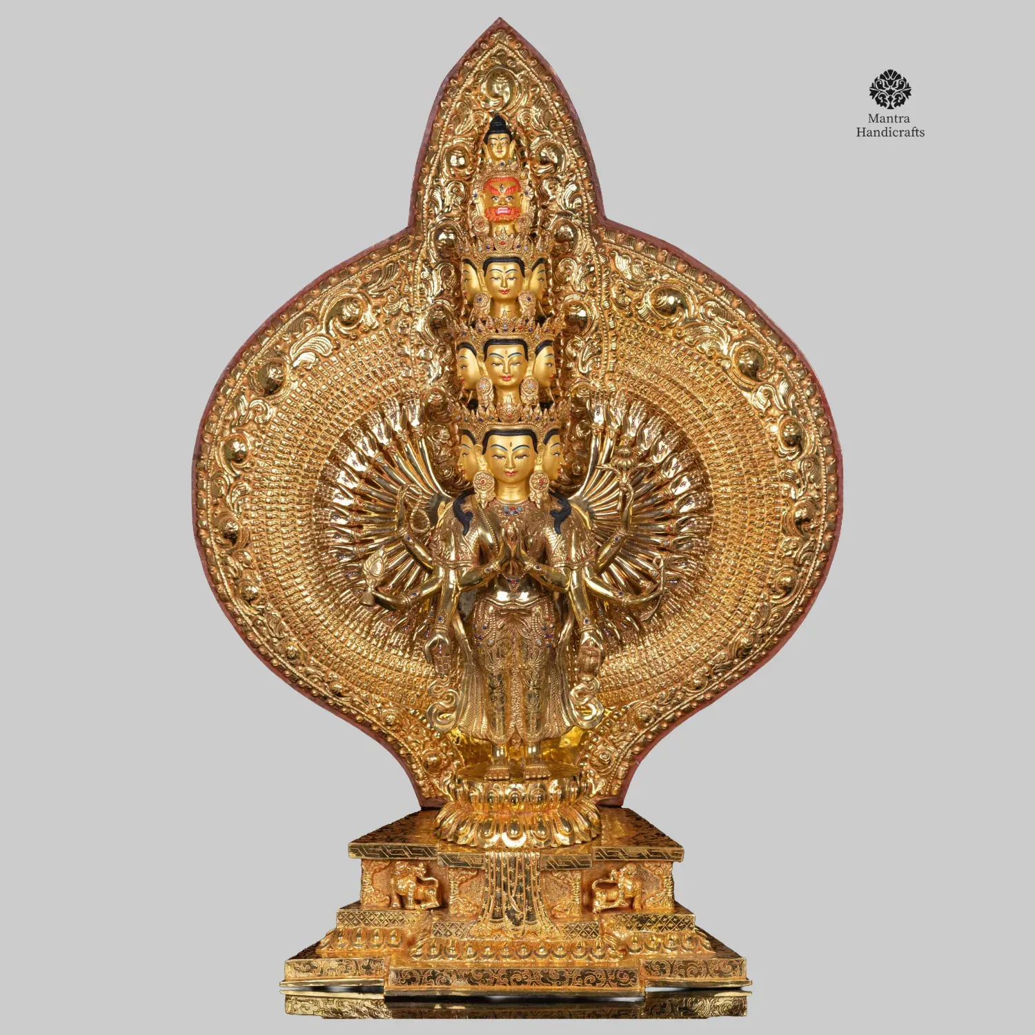 Sahasrabhuja Avalokitesvara Statue | 1000 Arms Chenrezig | Full Gold Plated & Face Painted