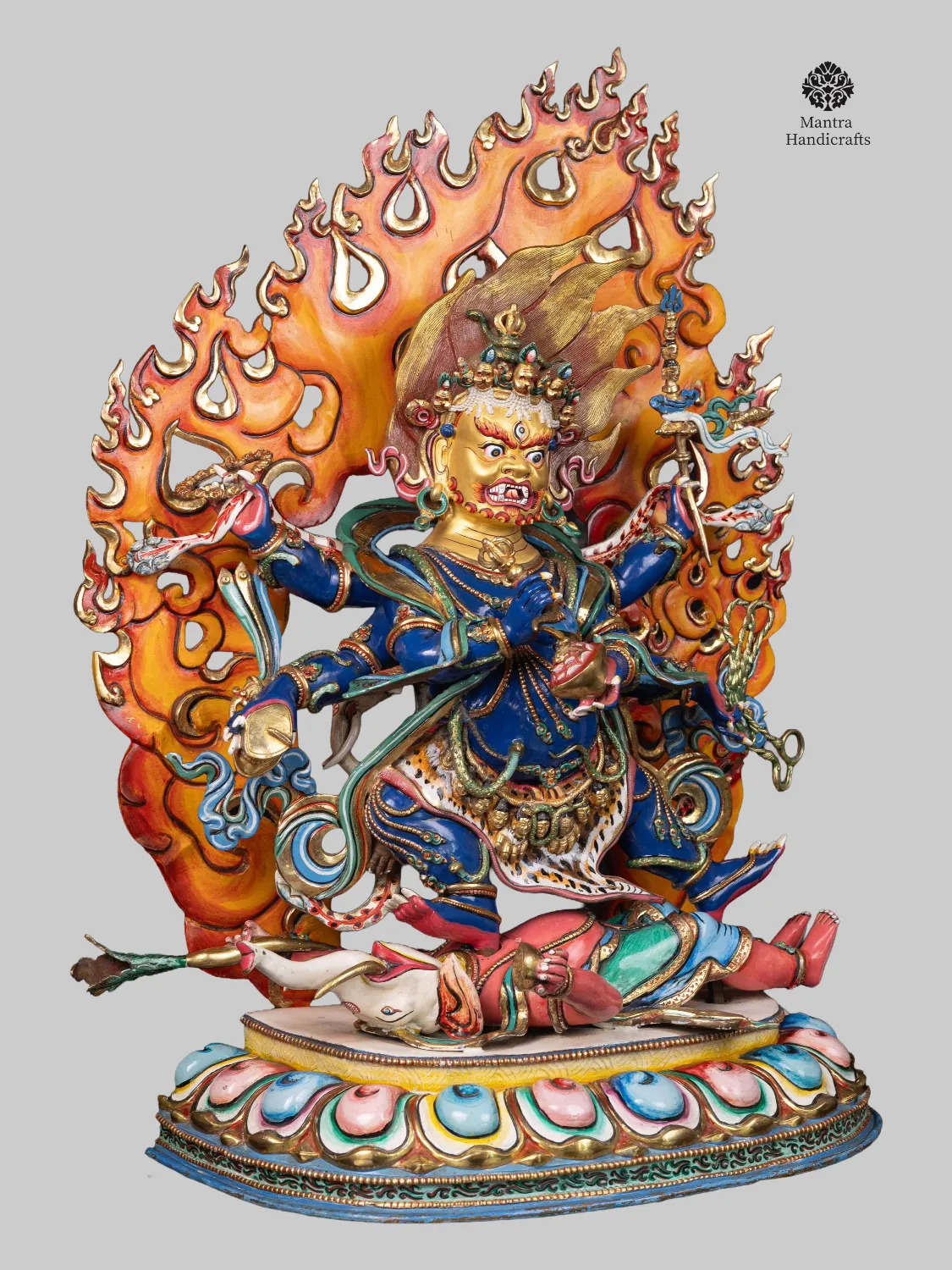 Six-Armed Mahakala Statue | Thangka Color Finish & 24K Gold Gilded 2 Six-Armed Mahakala Statue | Thangka Color Finish & 24K Gold Gilded