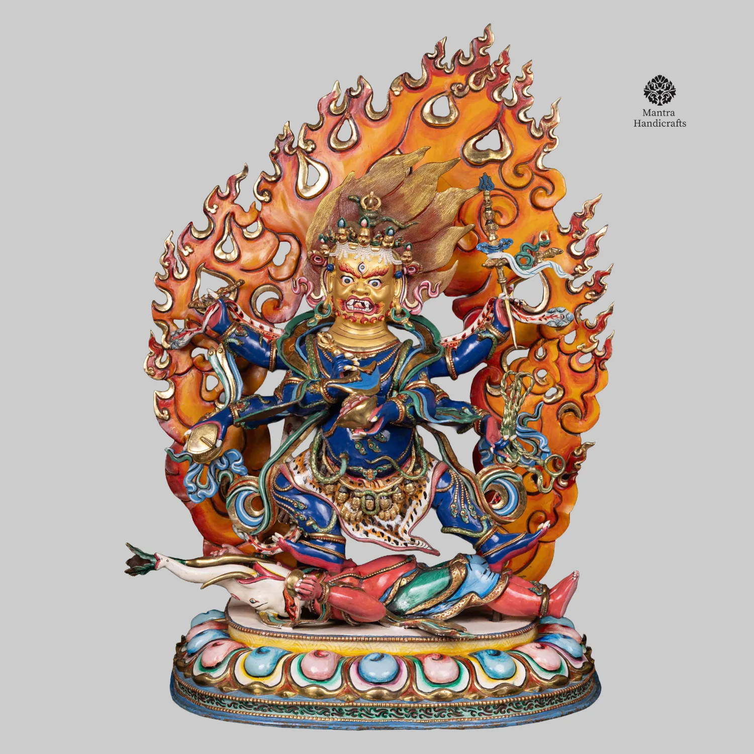Six-Armed Mahakala Statue | Thangka Color Finish & 24K Gold Gilded